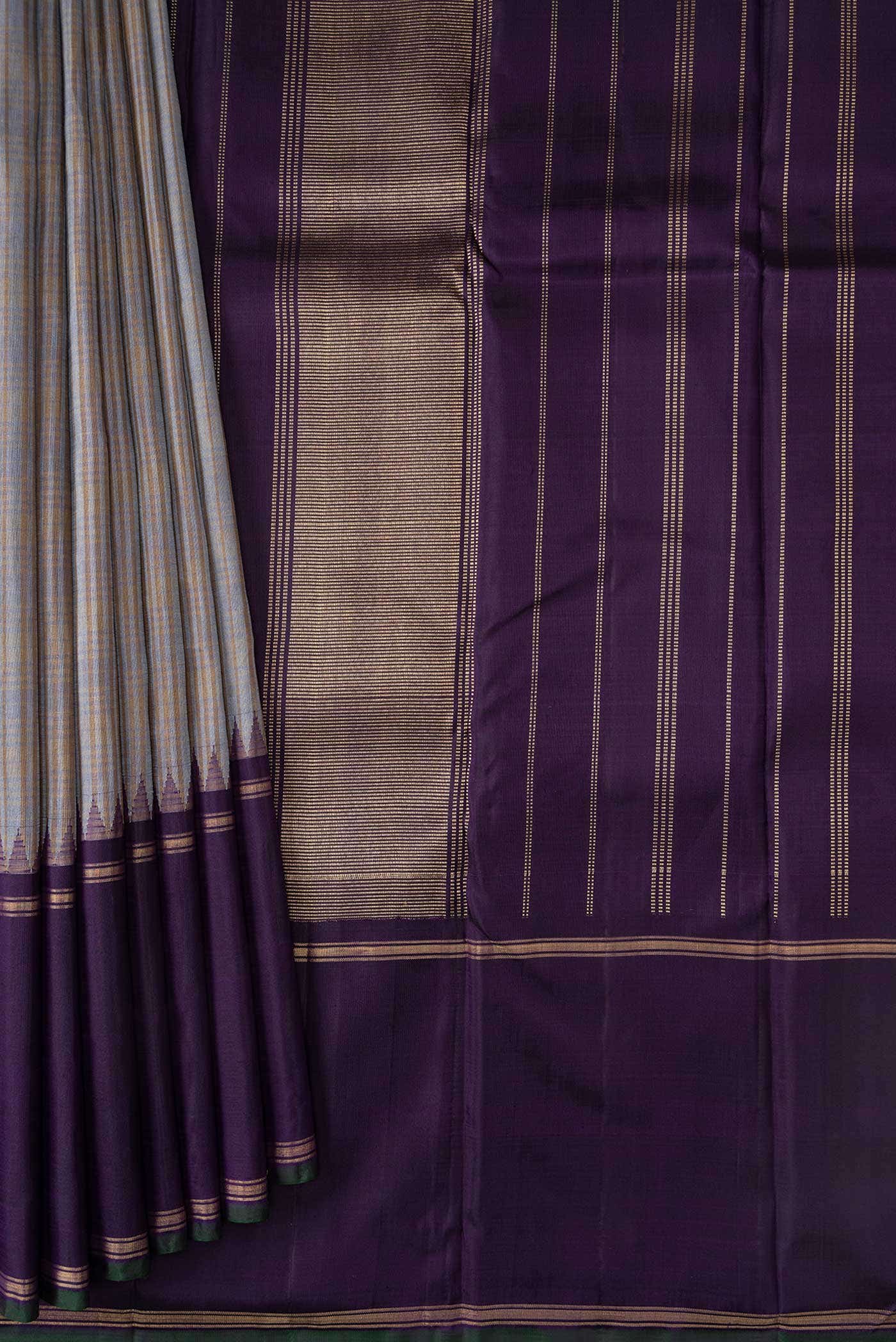 Pure Silk Pure Zari Grey Dual Tone Linen Saree - Image 2