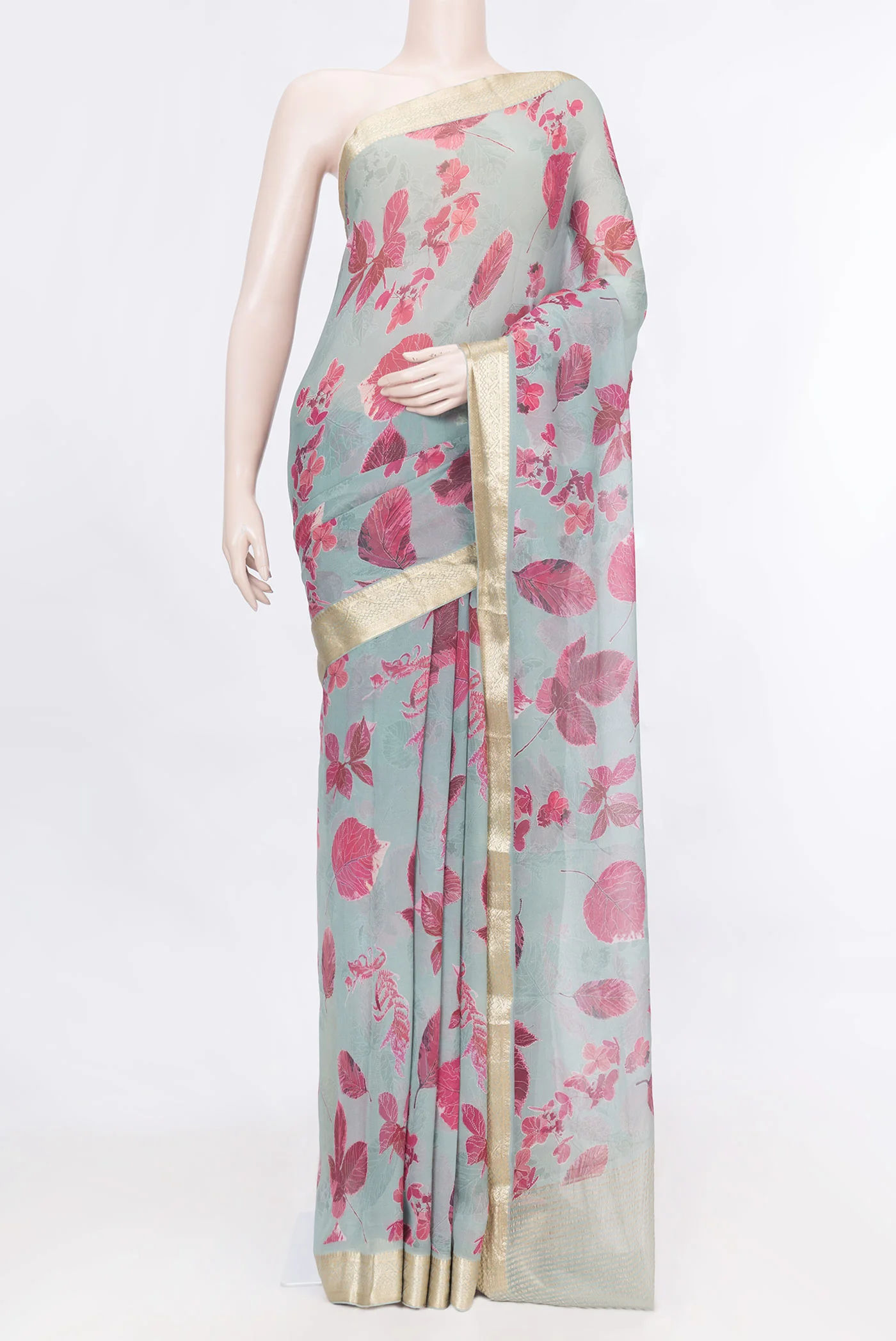 Grey Dual Tone Mysore Chiffon Saree