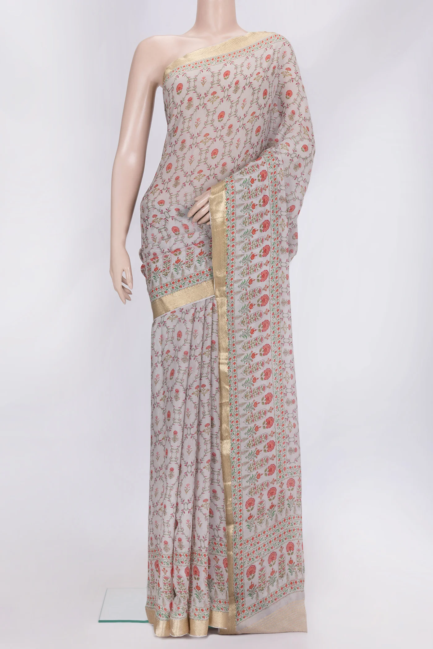 Grey Mysore Chiffon Saree