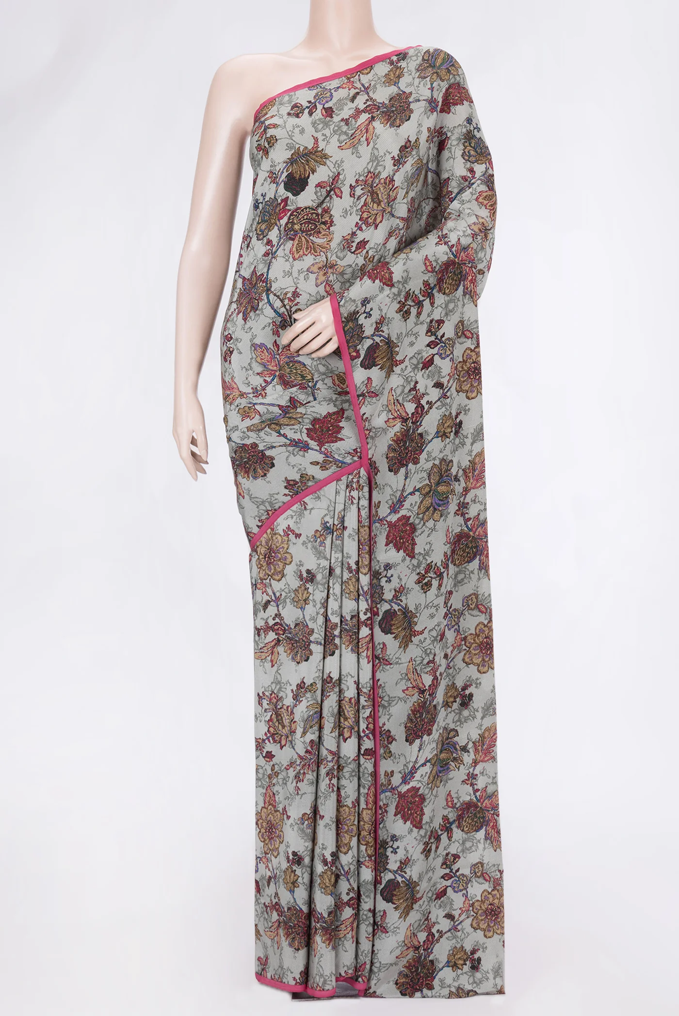 Grey Mysore Crepe Saree