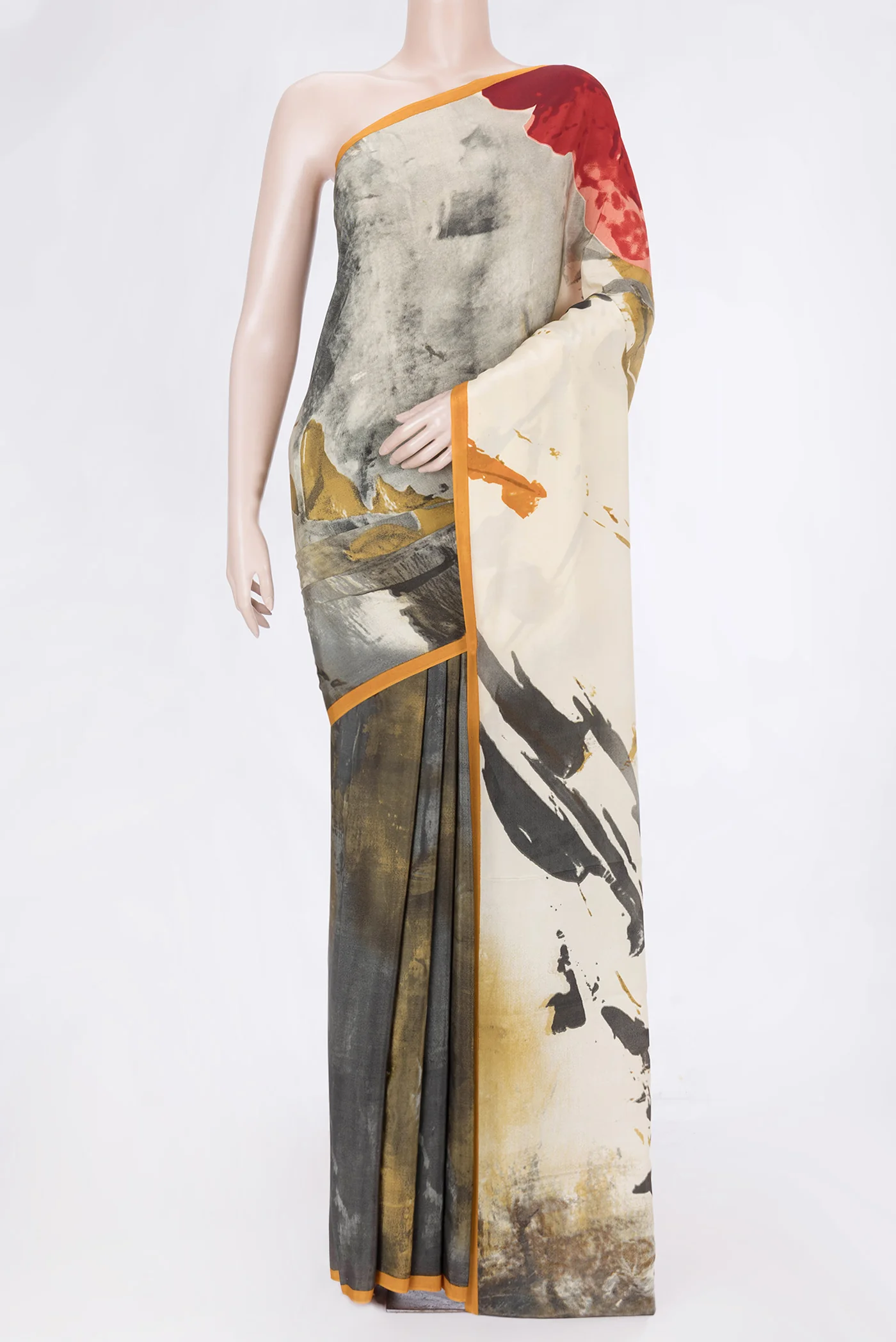 Grey Mysore Crepe Saree
