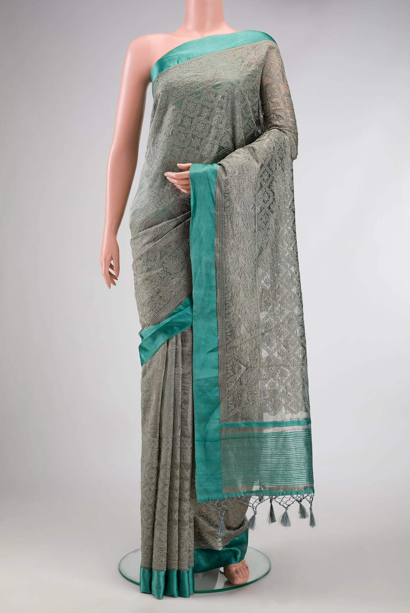 Grey Blended Georgette Saree