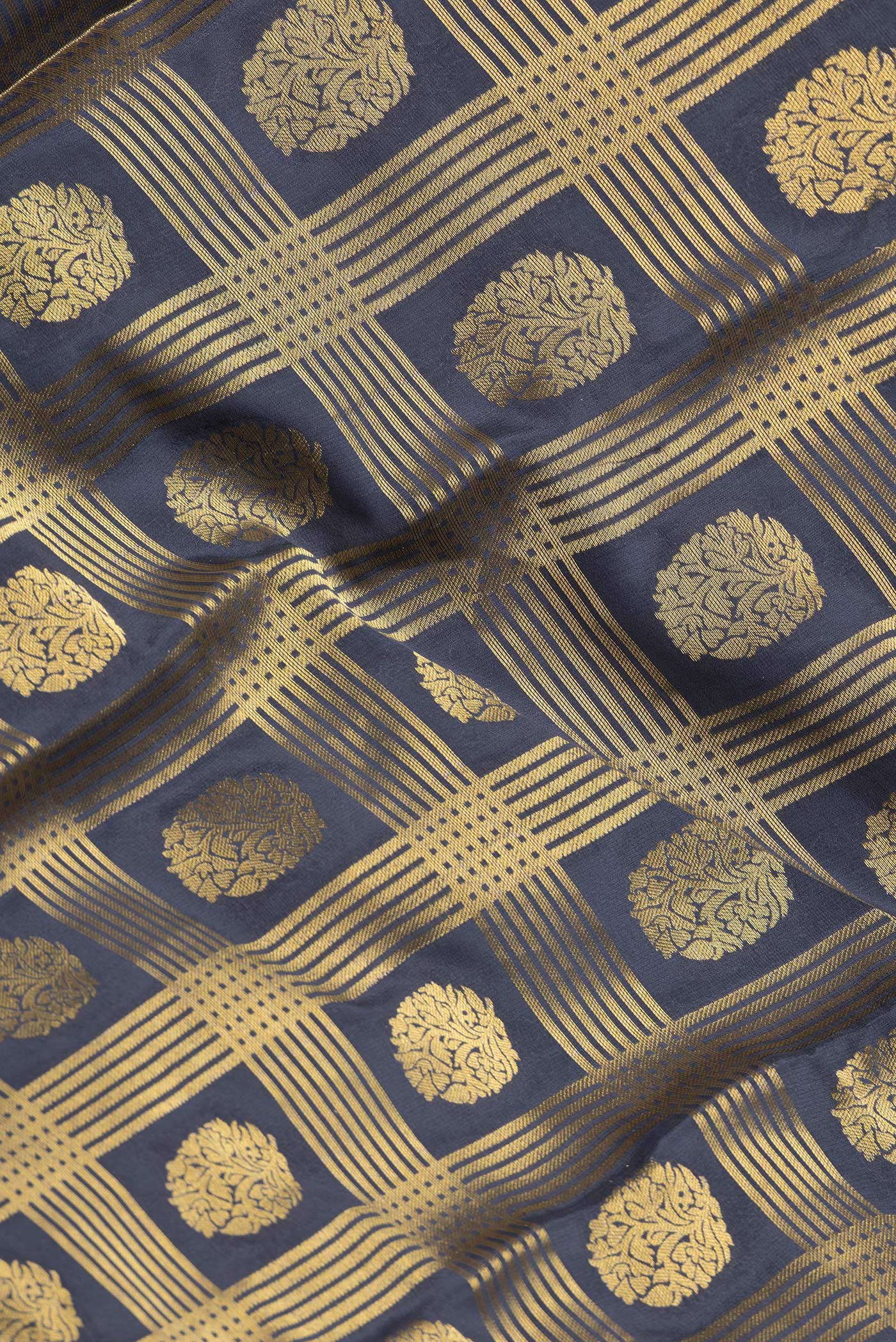 Navy Blue Mysore Crepe Saree - Image 2
