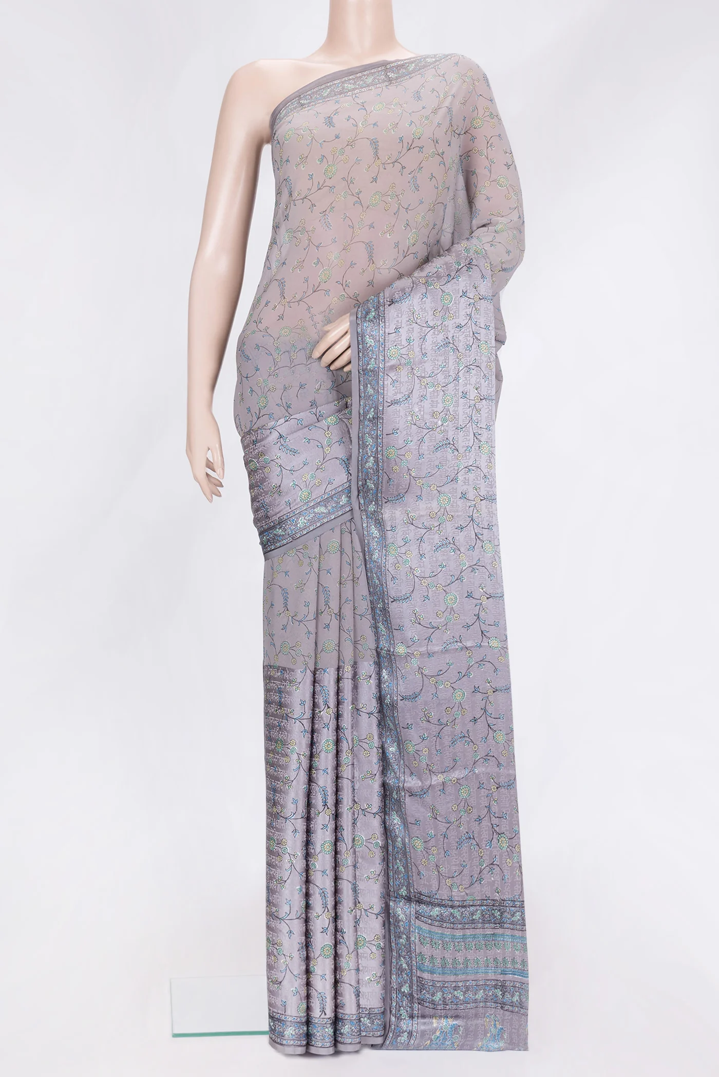 Grey Mysore Georgette Saree