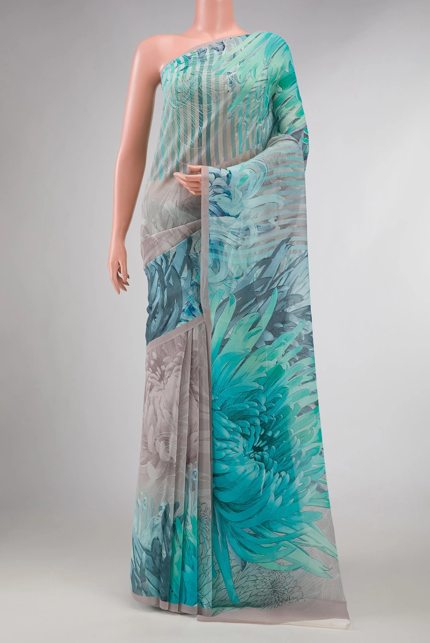 Grey Dual Tone Mysore Georgette Saree