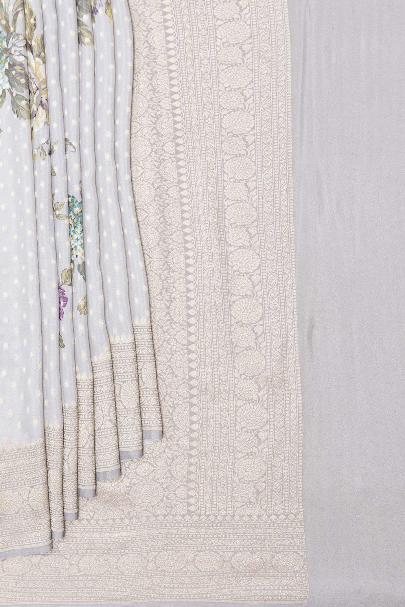 Grey Dual Tone Mysore Georgette Saree - Image 4