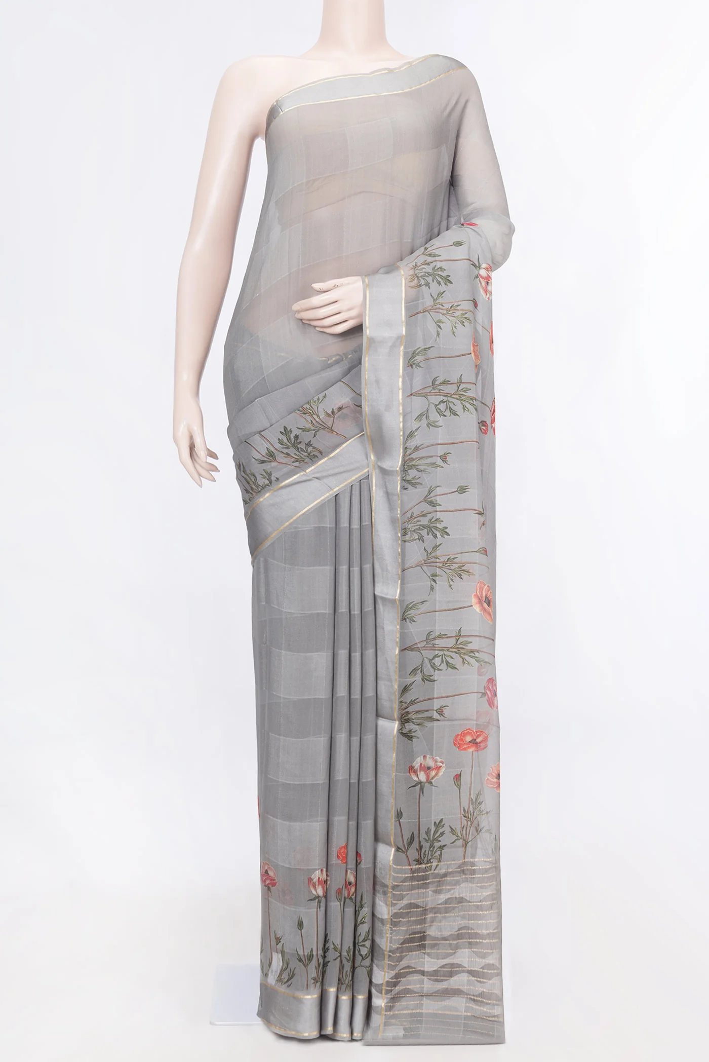 Grey Dual Tone Mysore Georgette Saree