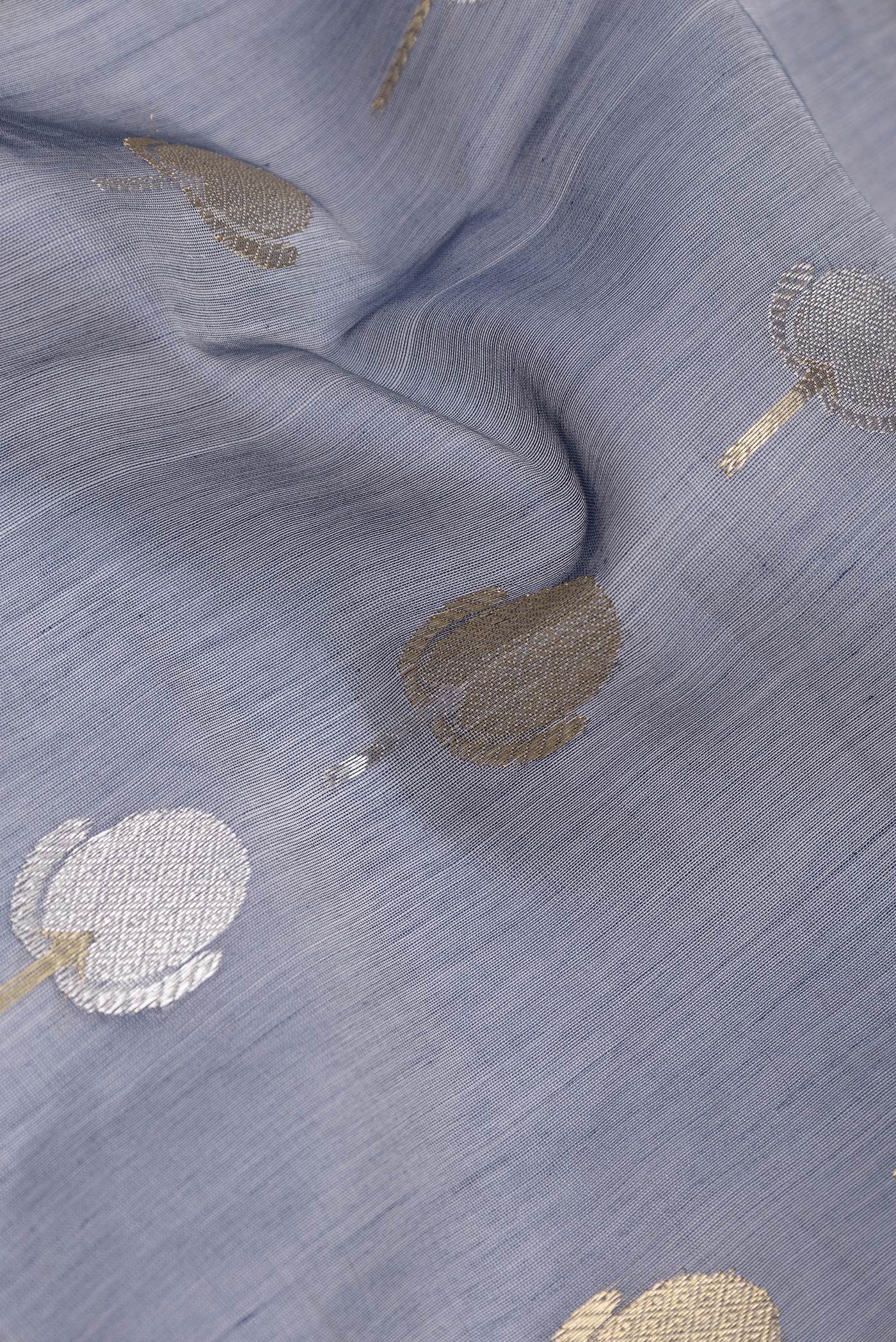 Blue Grey Dual Tone Chanderi Tissue Silk Saree - Image 2