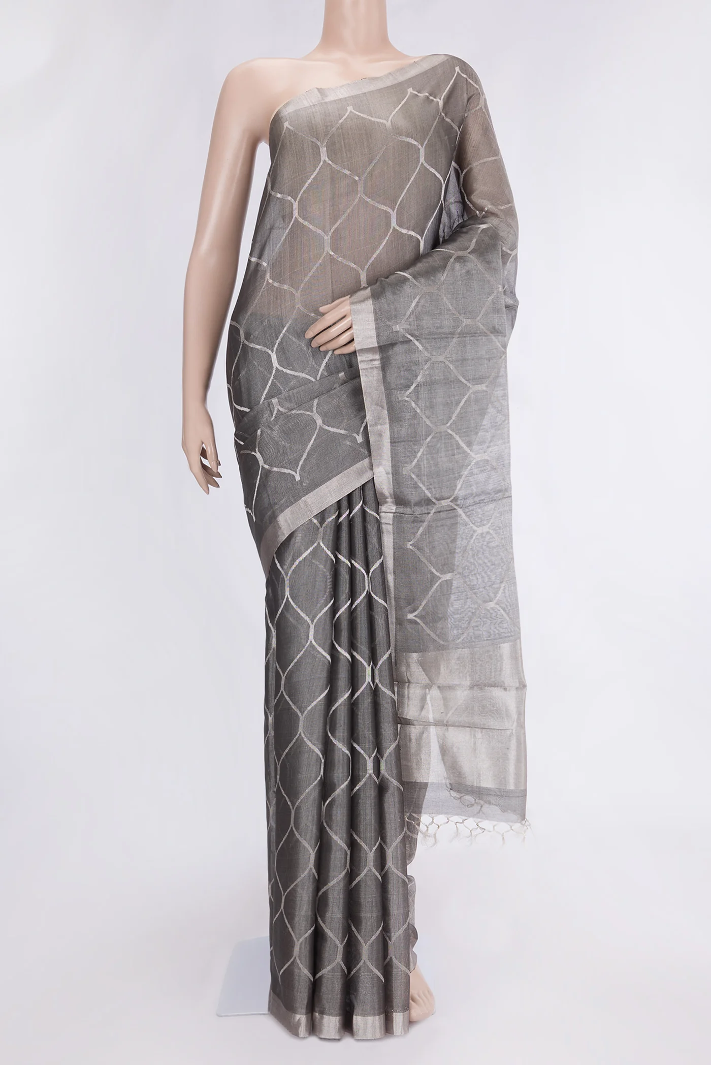 Grey Dual Tone Chanderi Tissue Silk Saree