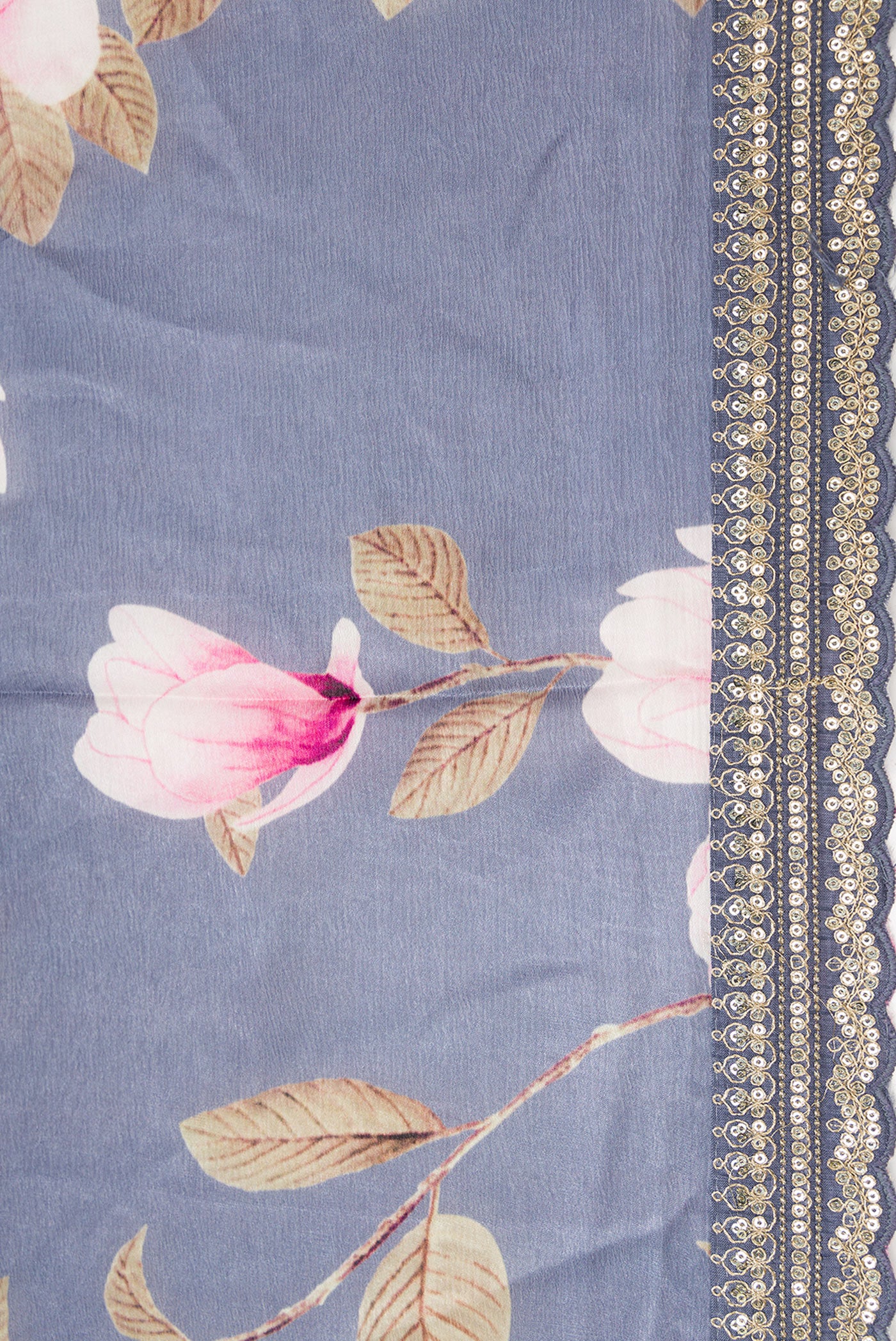 Blue Grey Crepe Saree - Image 3