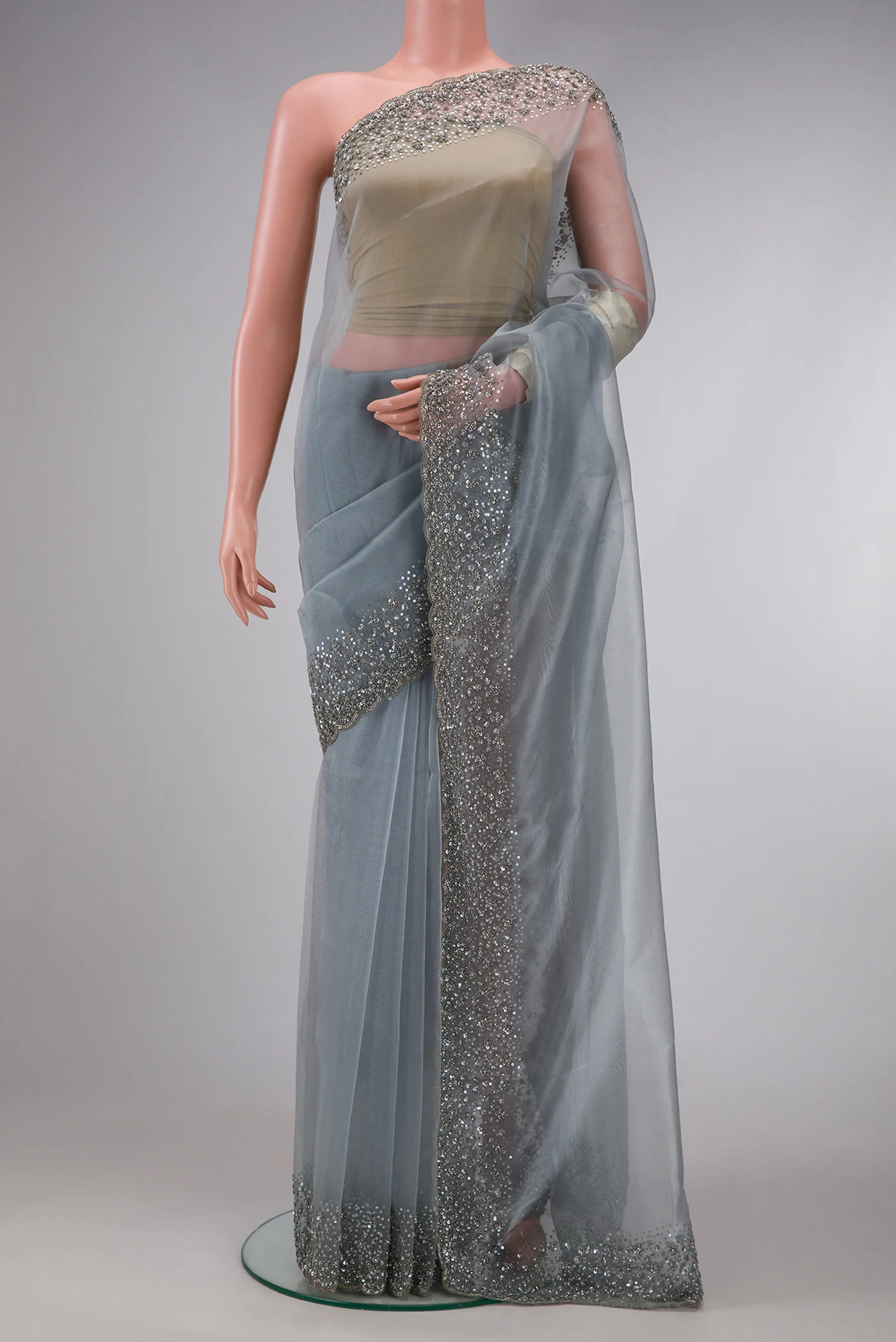 Grey Organza Silk Saree