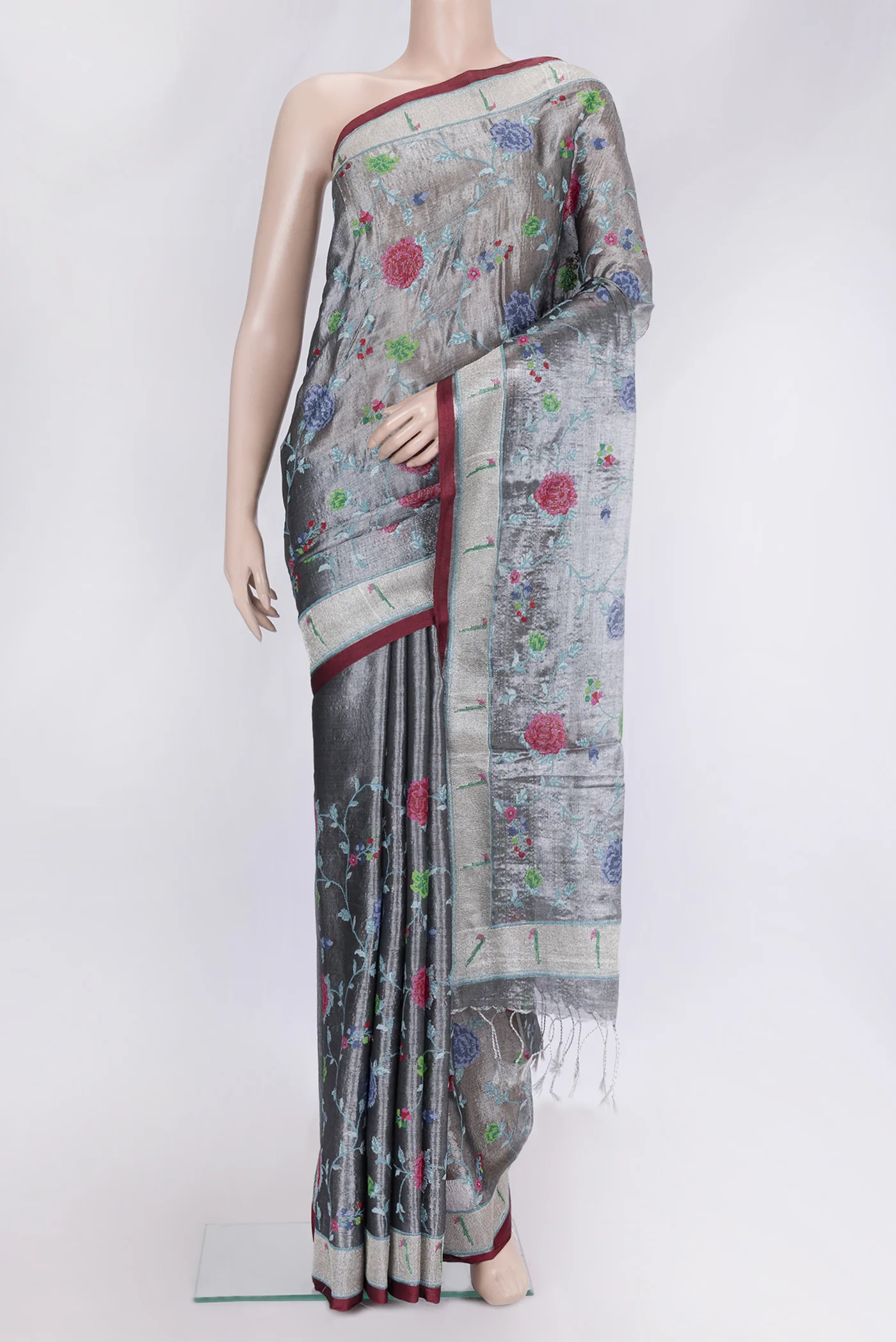 Grey Organza Silk Saree