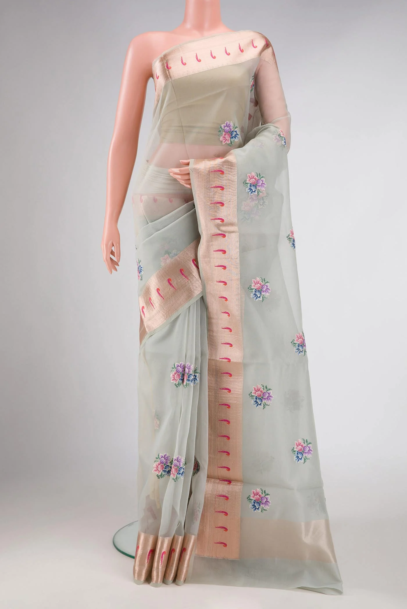 Grey Dual Tone Organza Silk Saree