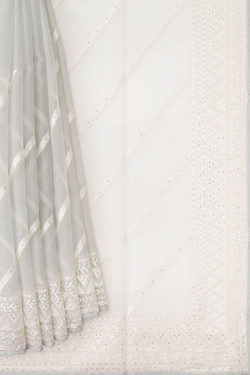 Grey Dual Tone Organza Silk Saree - Image 2