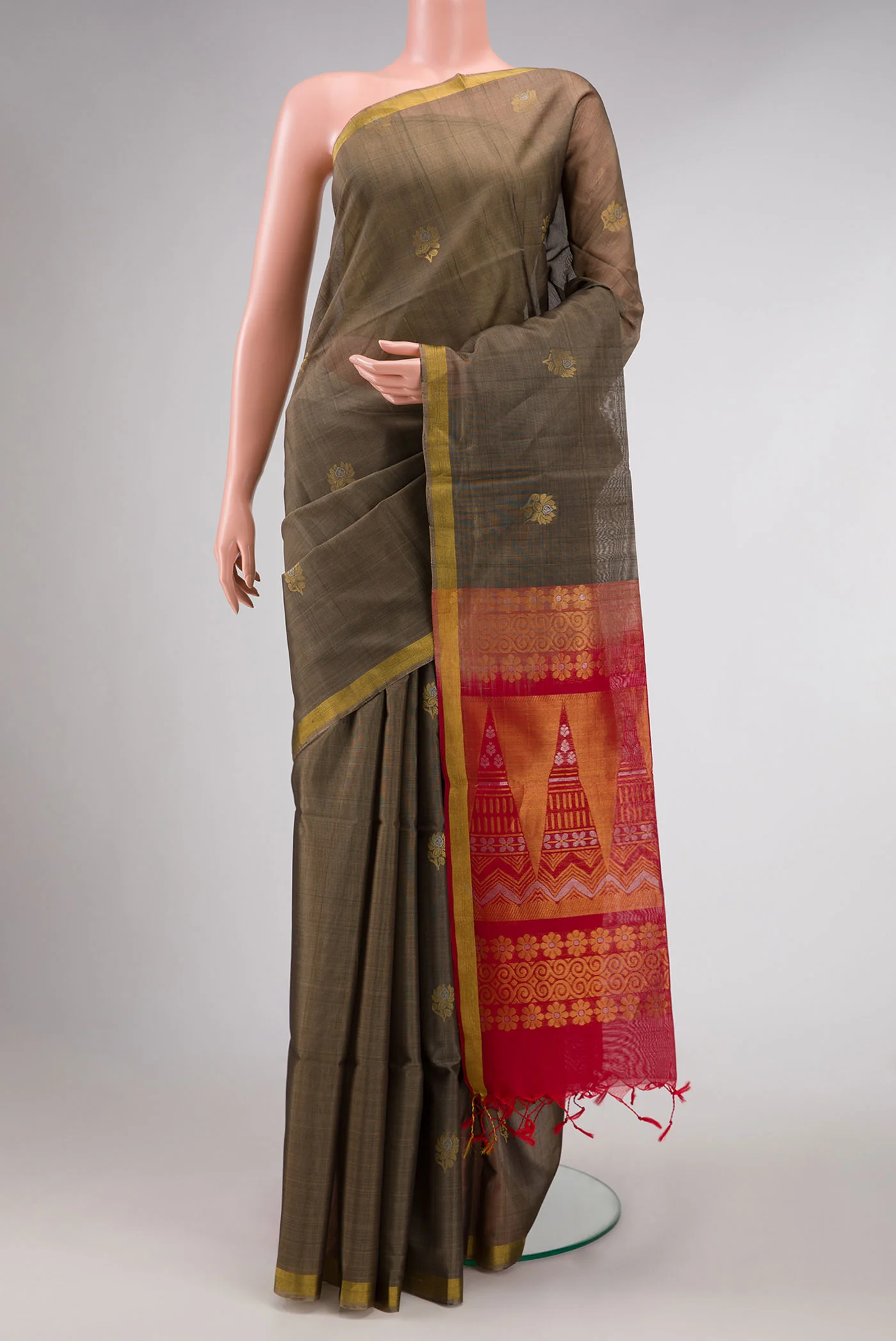 Grey Dual Tone Silk Cotton Saree