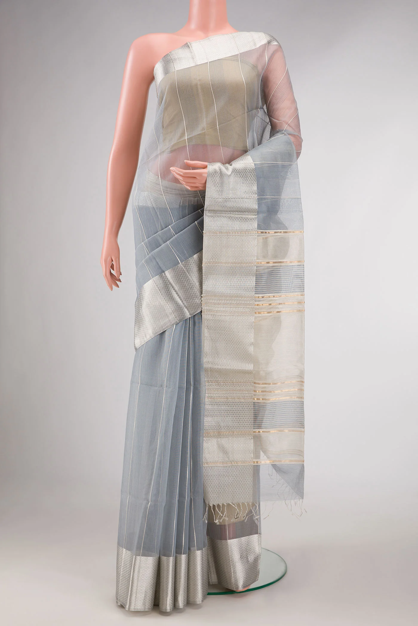 Grey Maheshwari Silk Cotton Saree