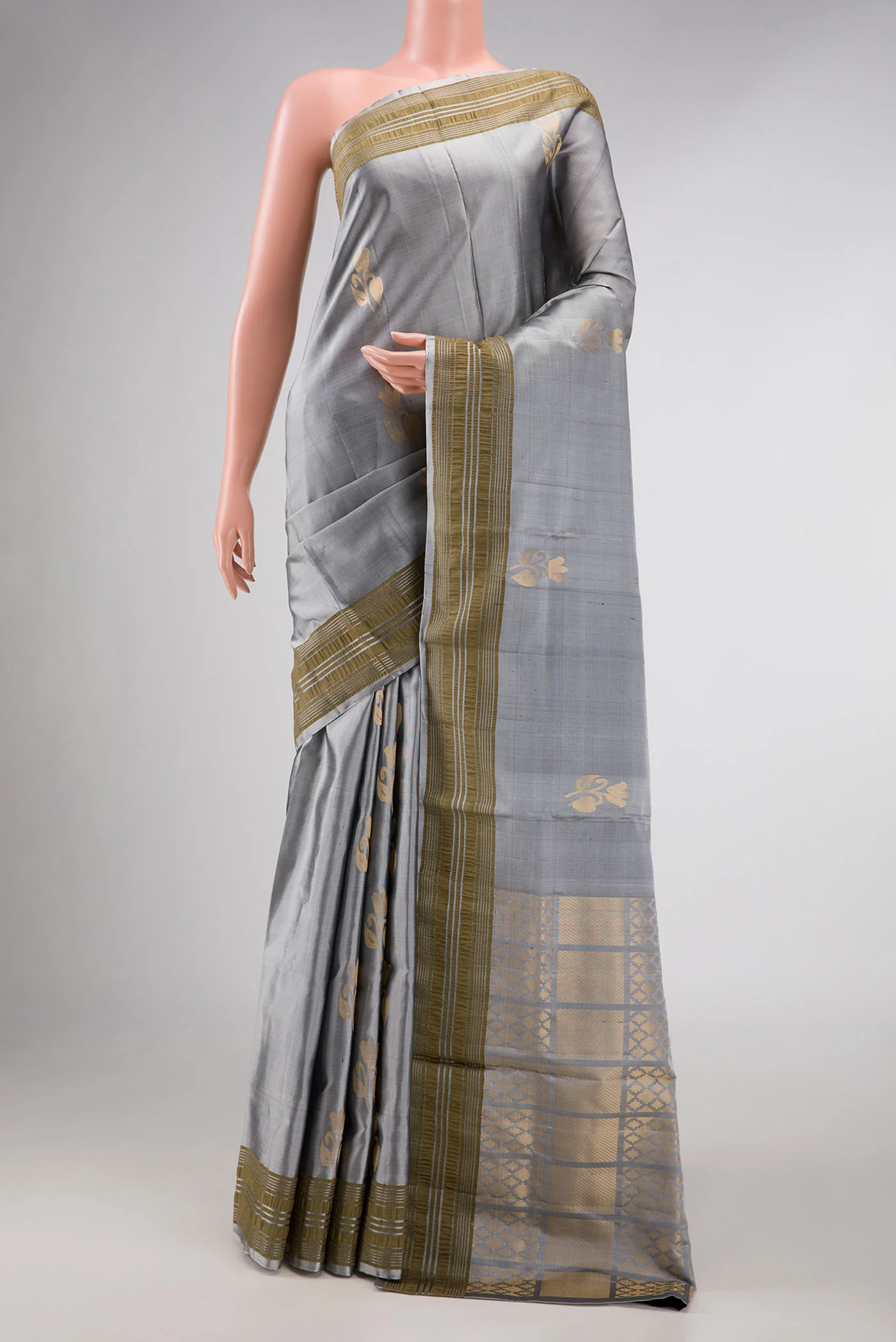 Grey Dual Tone Soft Silk Saree