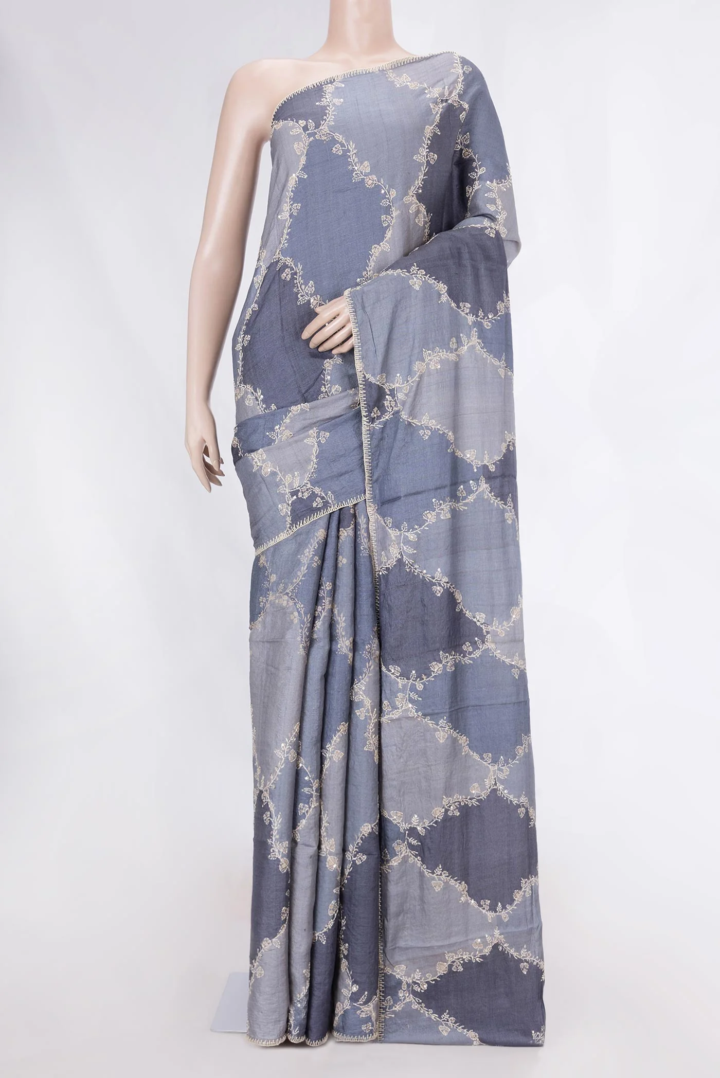 Grey Dual Tone Tussar Saree