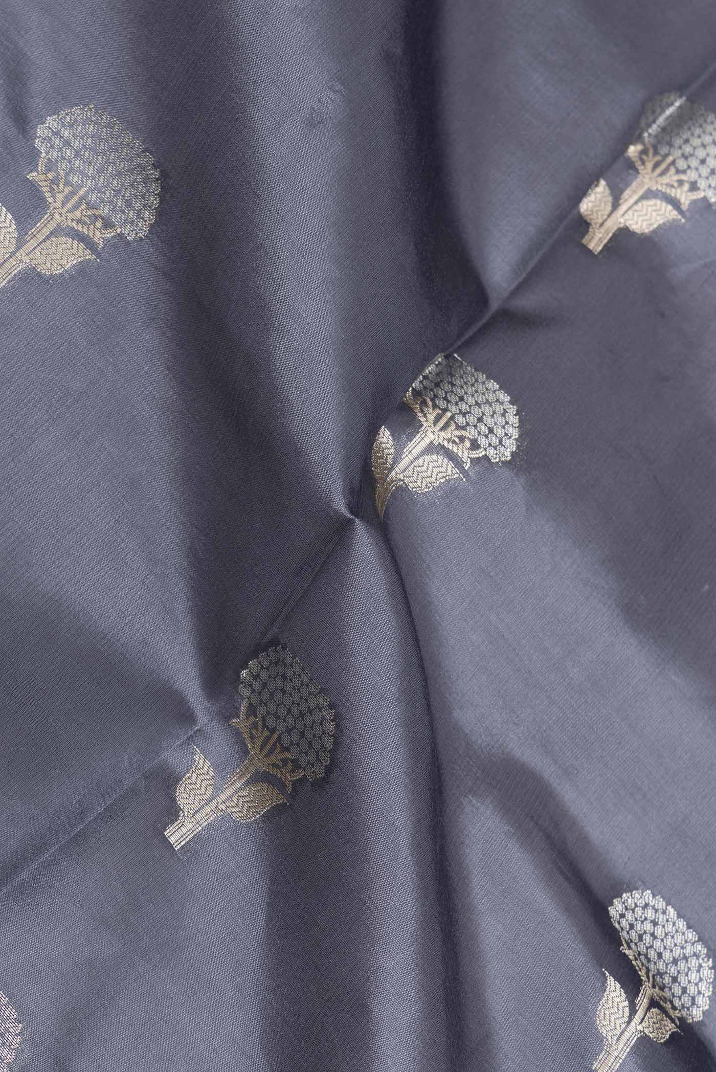 Grey Banarasi Raw Silk Saree - Image 2