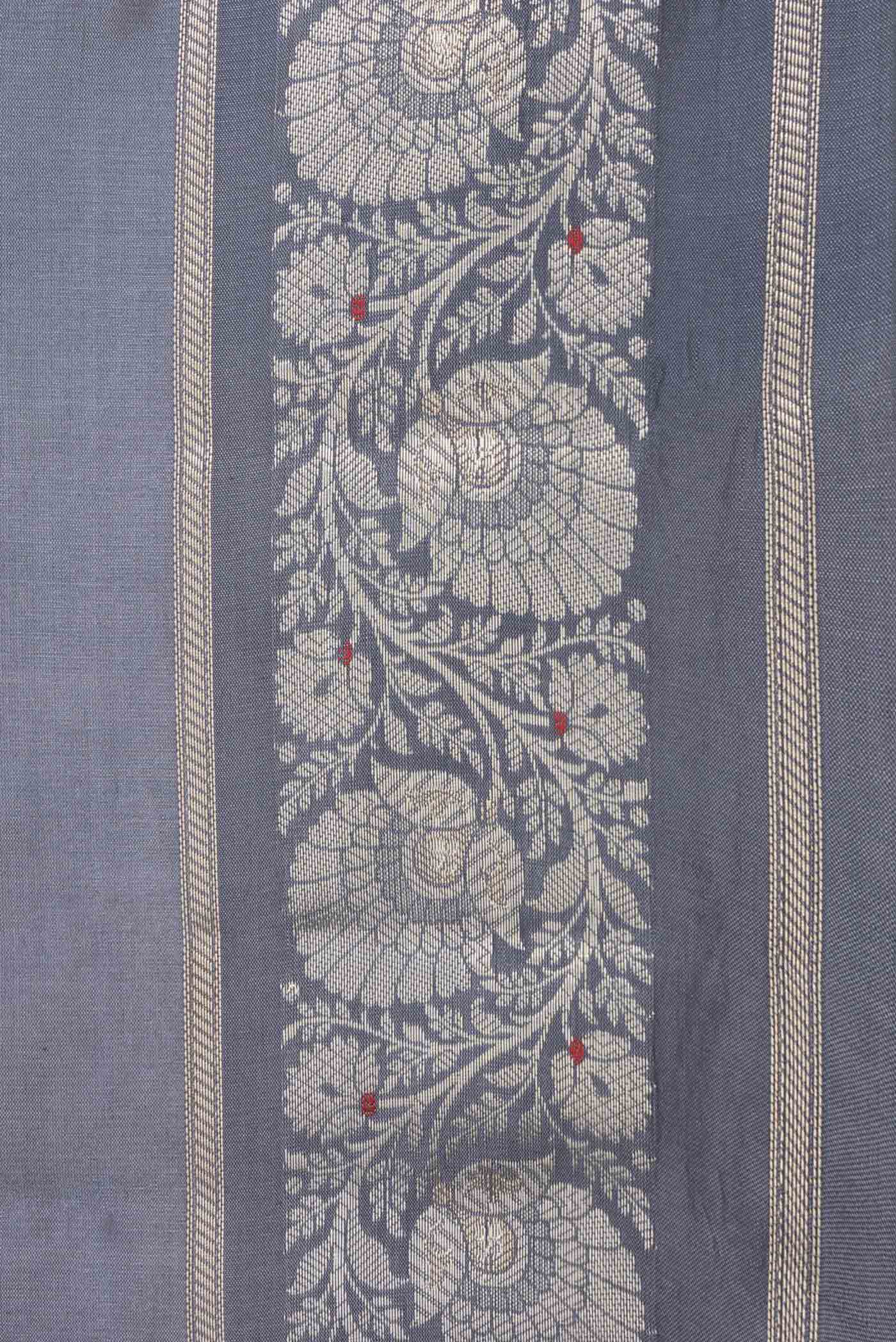 Grey Banarasi Raw Silk Saree - Image 3