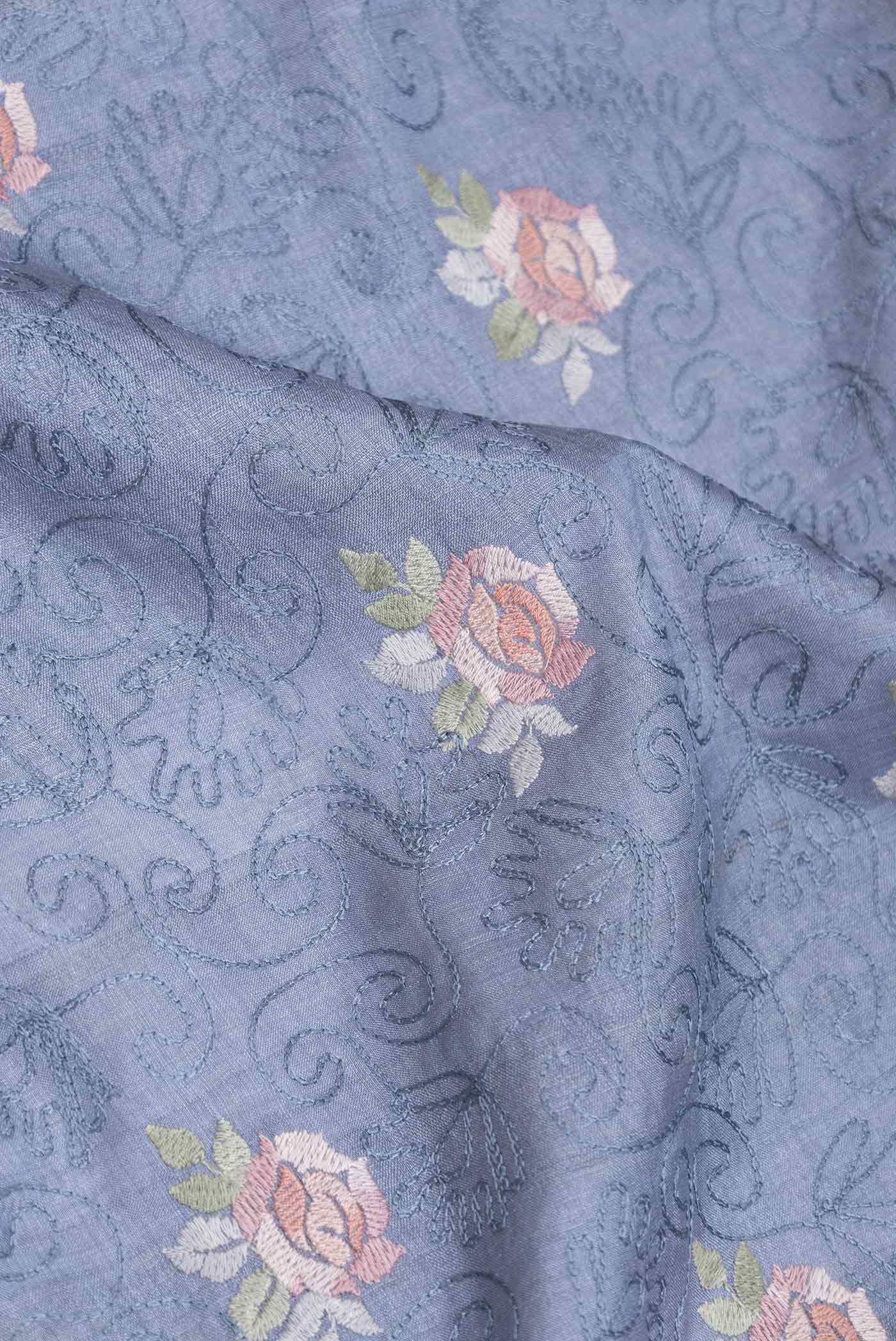 Blue Grey Tussar Silk Saree - Image 2