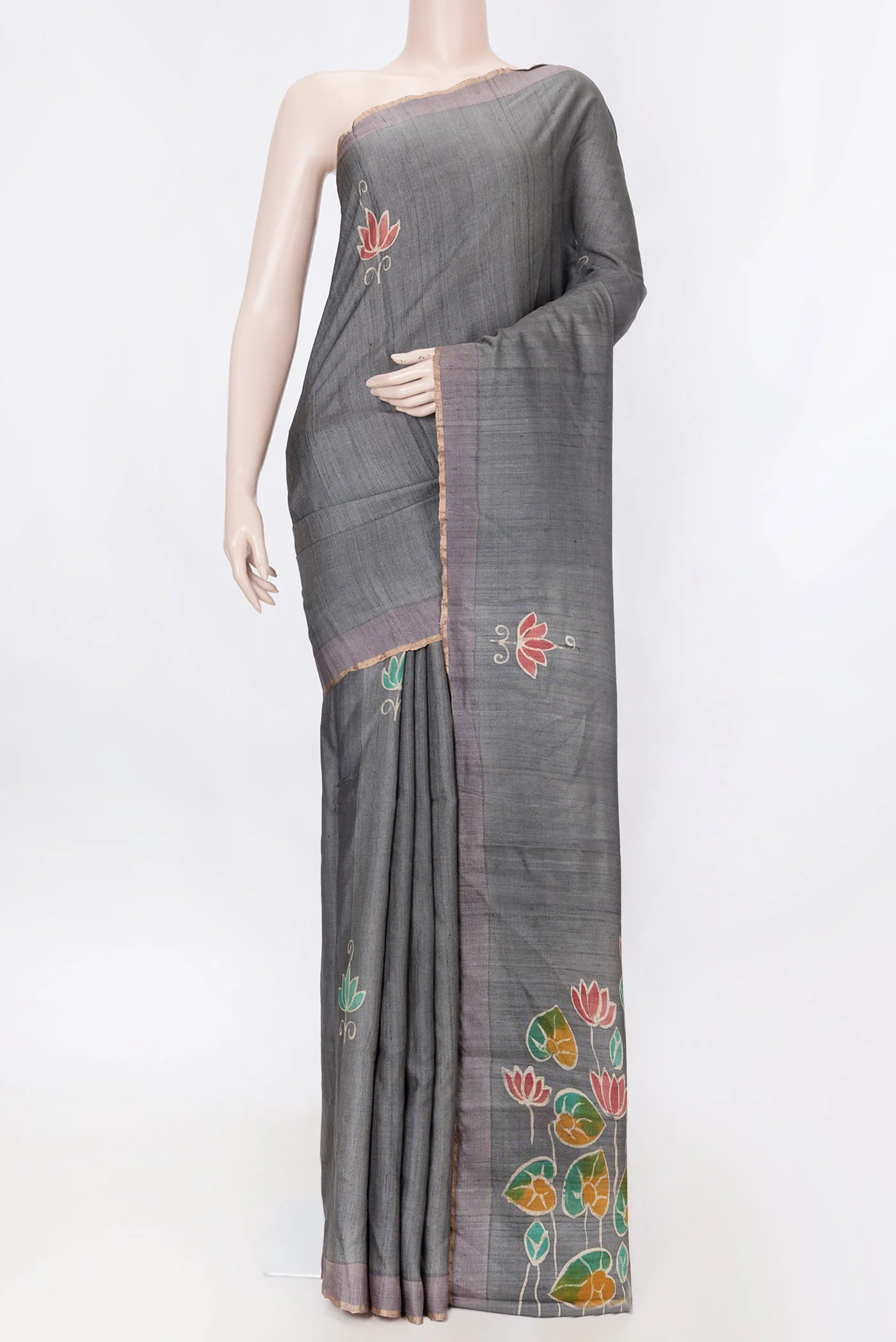 Grey Dual Tone Tussar Silk Saree