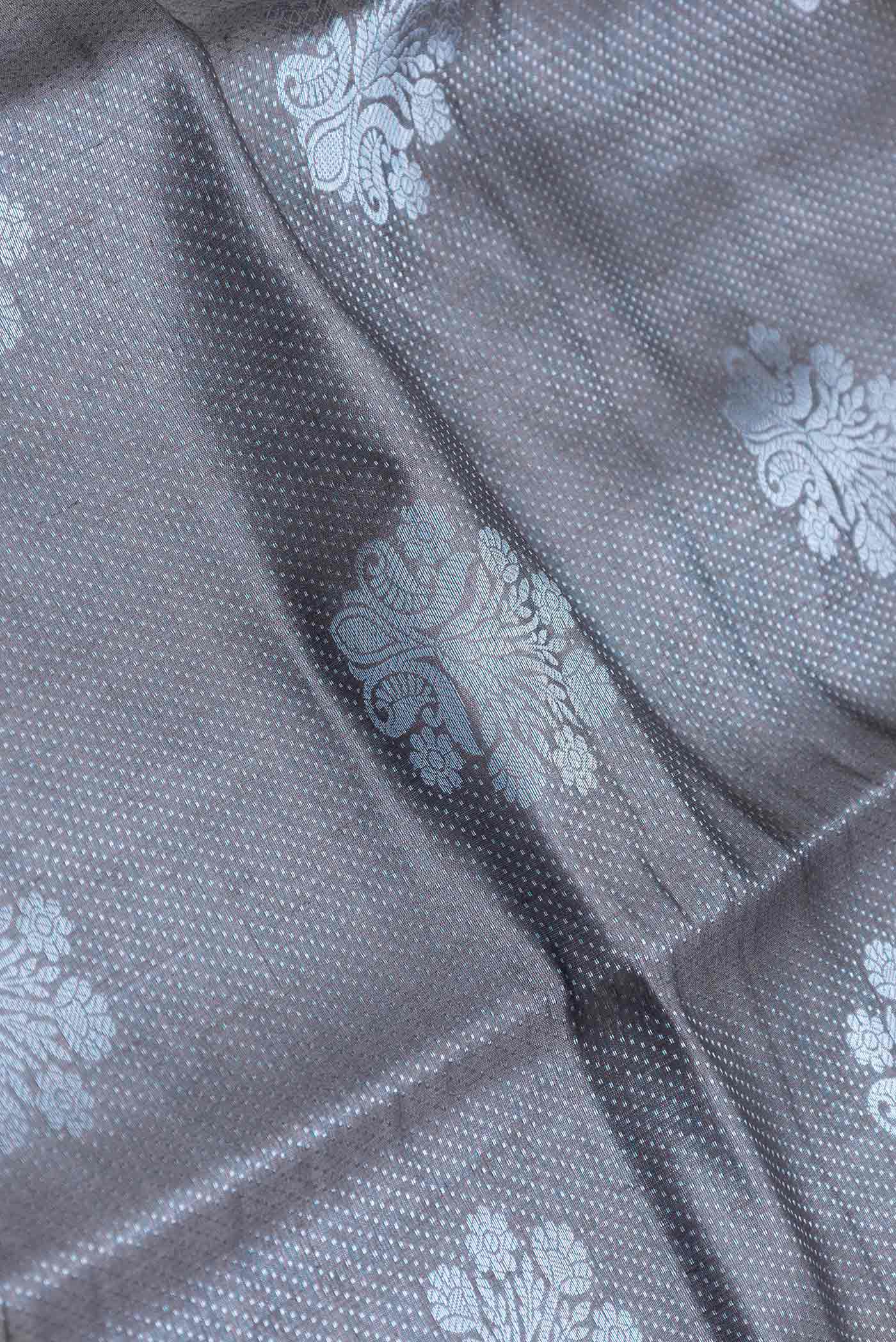 Grey Banarasi Raw Silk Saree - Image 2