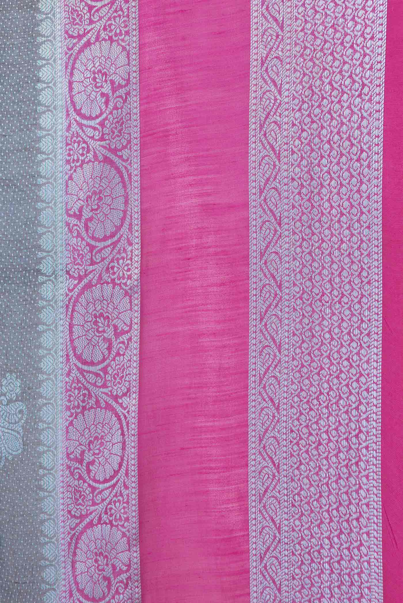 Grey Banarasi Raw Silk Saree - Image 3
