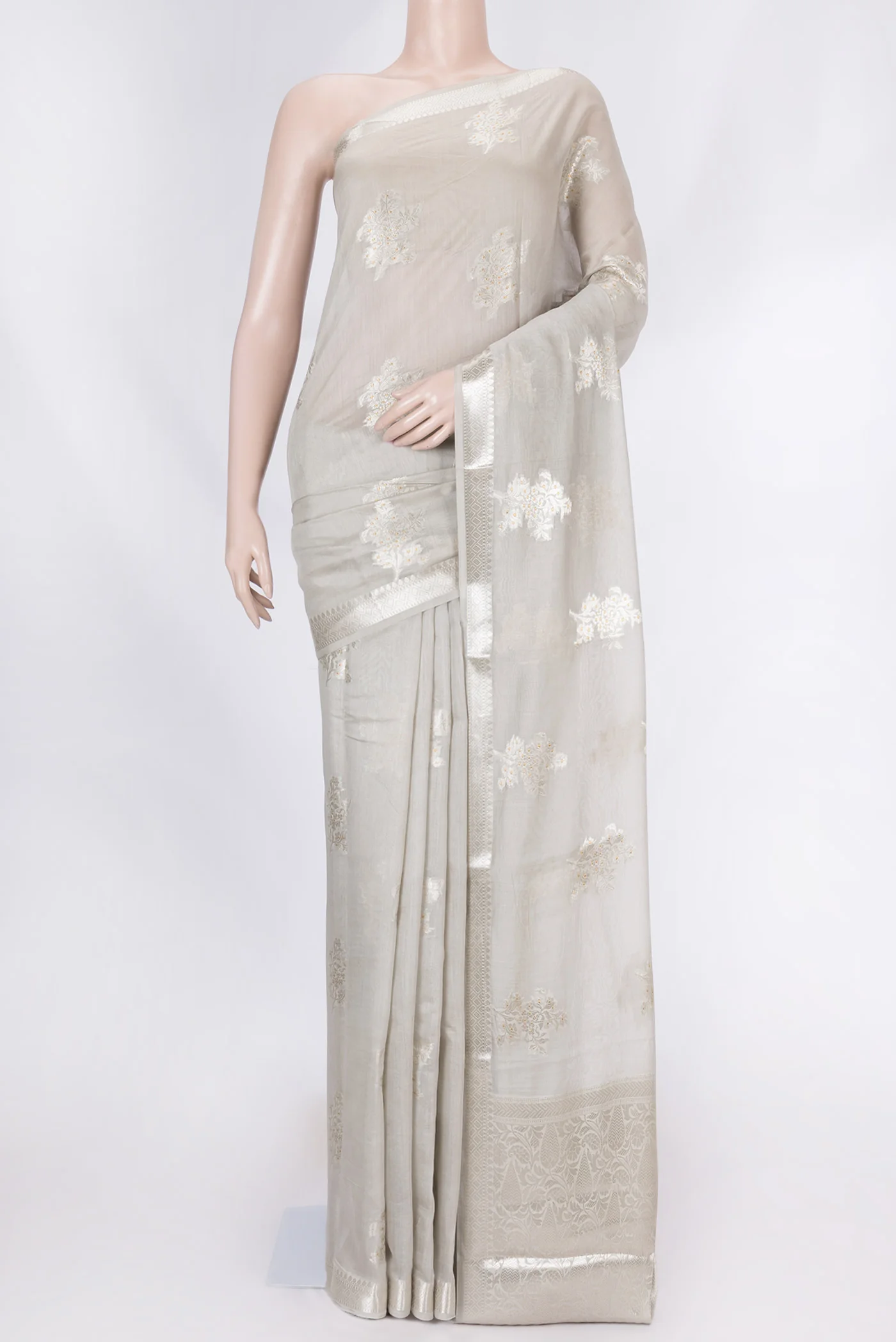 Grey Dual Tone Tussar Silk Saree