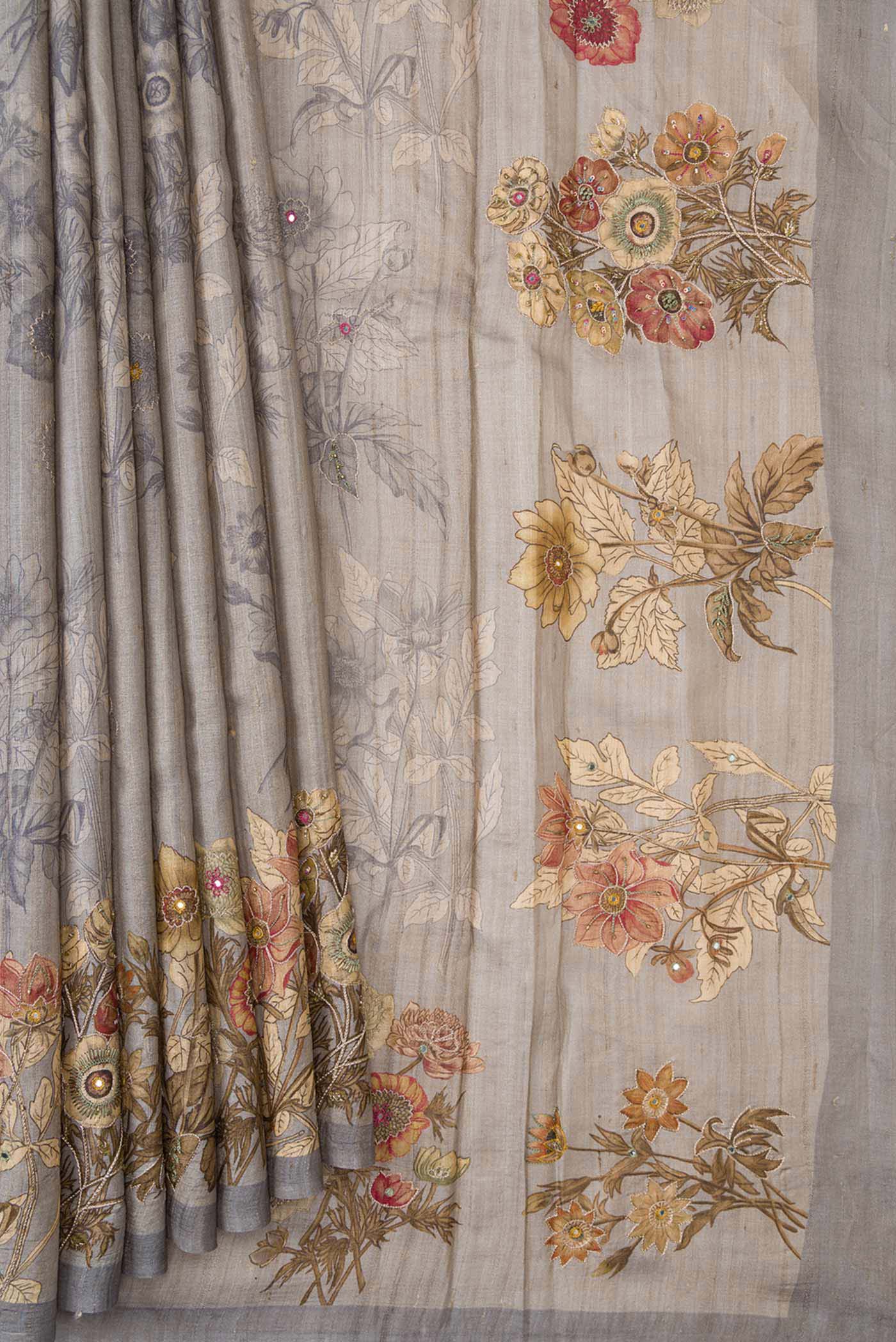Grey Dual Tone Tussar Silk Saree - Image 4