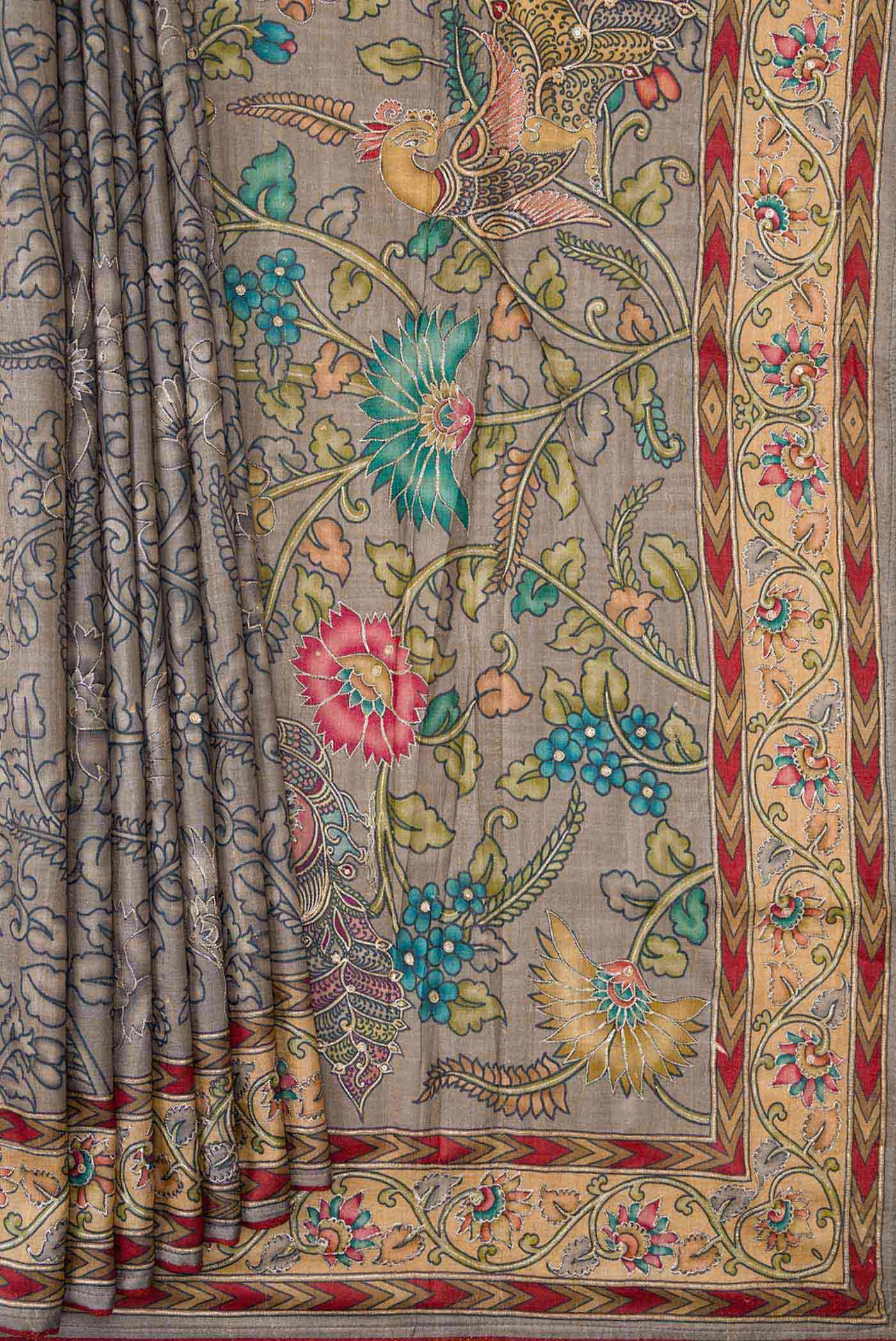 Grey Dual Tone Tussar Silk Saree - Image 4