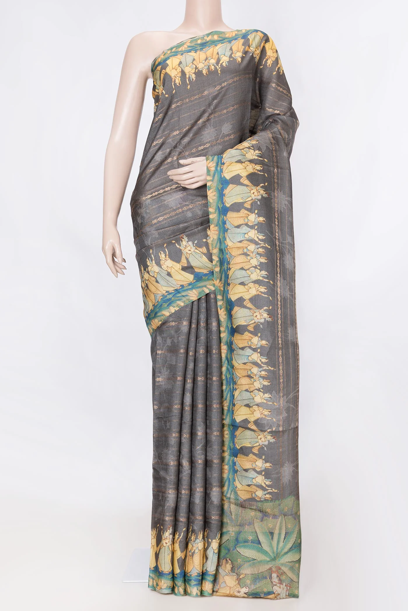 Grey Dual Tone Tussar Silk Saree