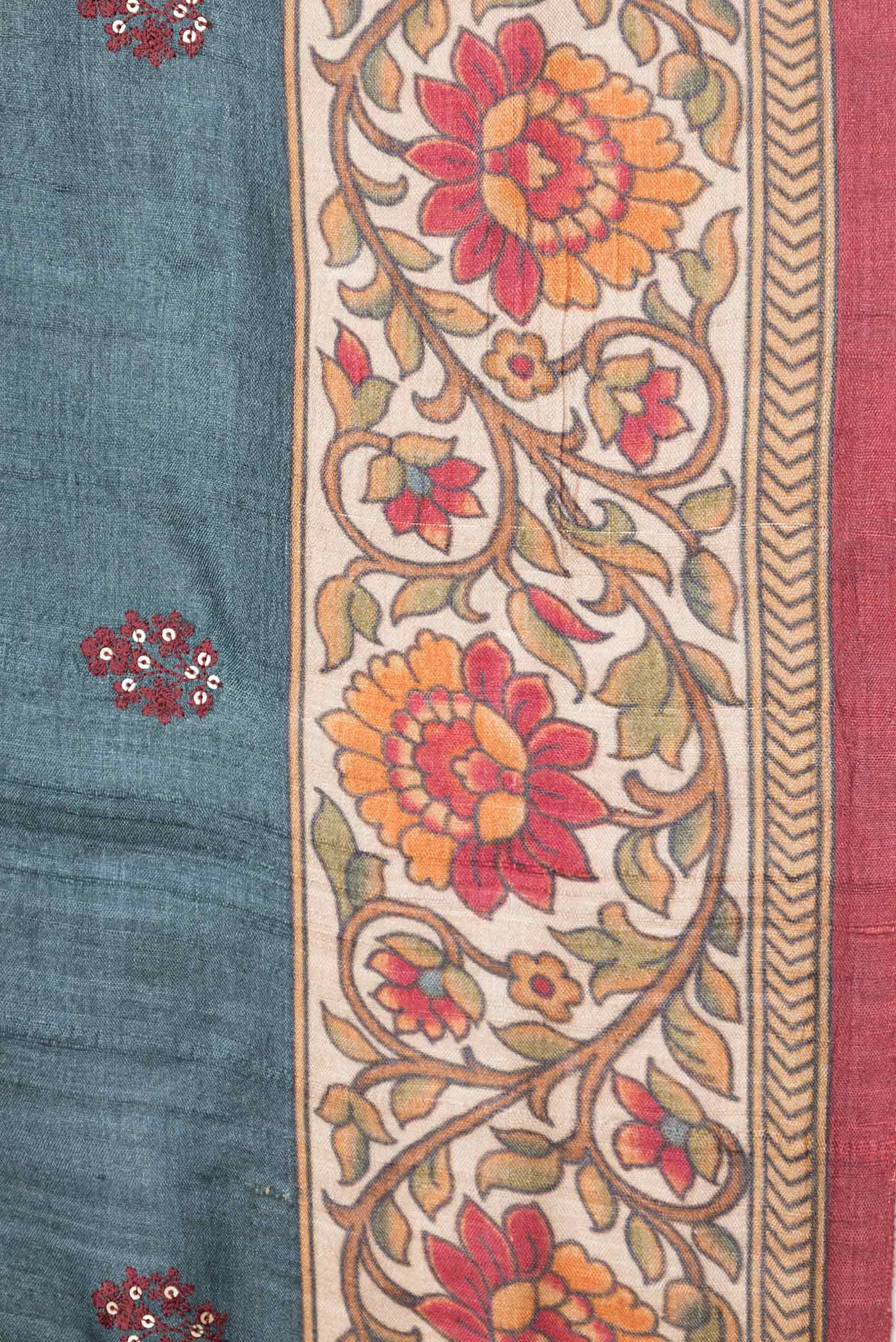Grey Dual Tone Tussar Silk Saree - Image 3