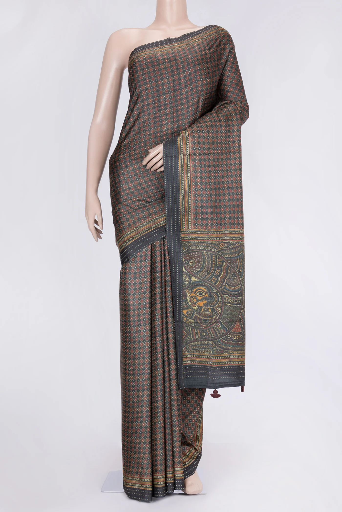 Grey Tussar Silk Saree