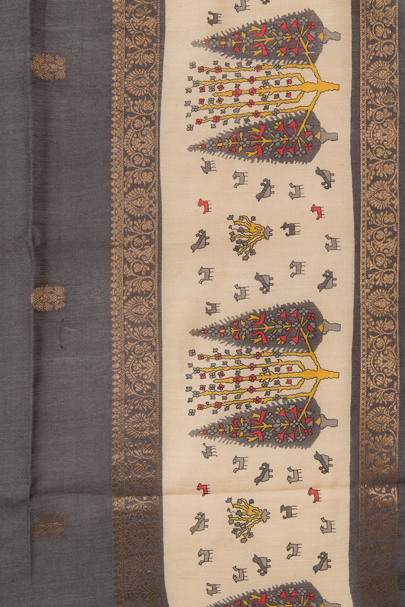 Grey Tussar Silk Saree - Image 3