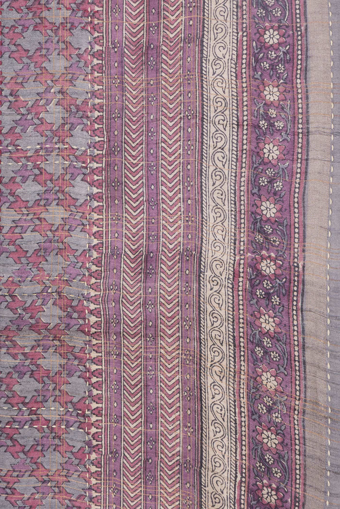 Grey Dual Tone Tussar Silk Saree - Image 3