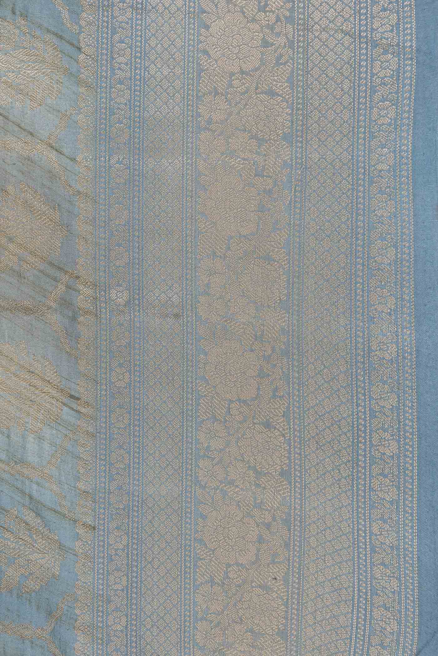 Blue Grey Banarasi Raw Silk Saree - Image 2