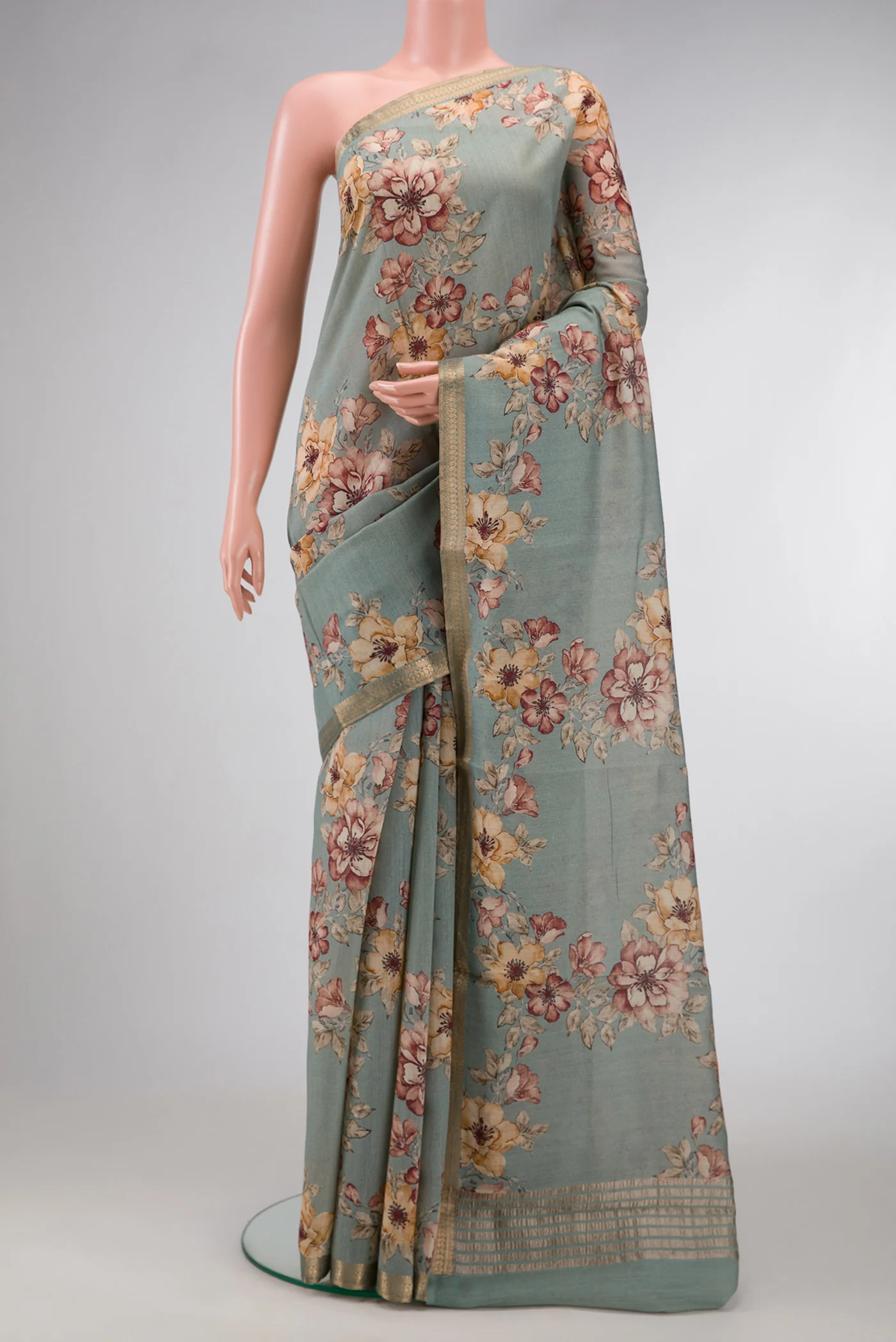 Grey Tussar Silk Saree
