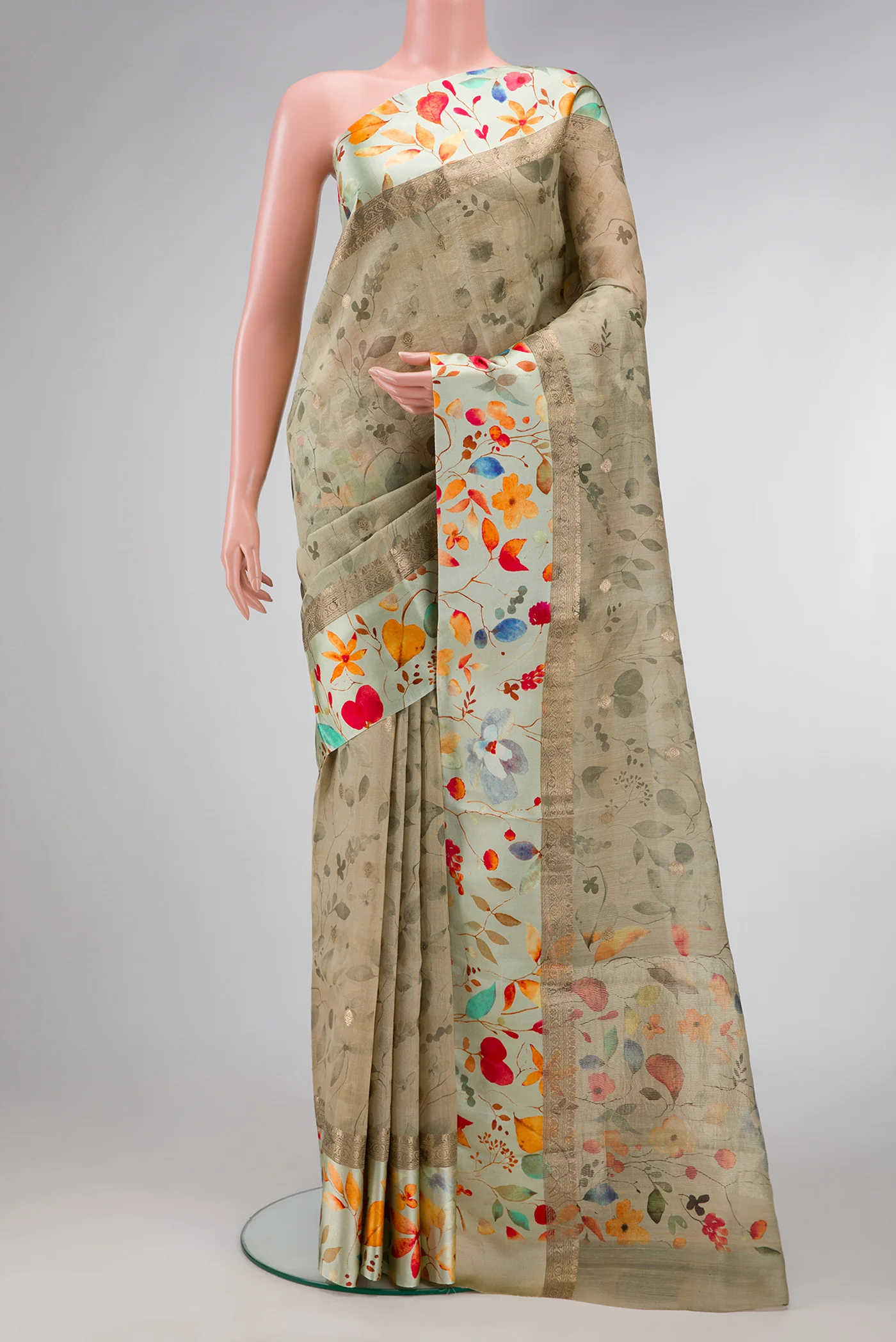 Beige Tussar Silk Saree