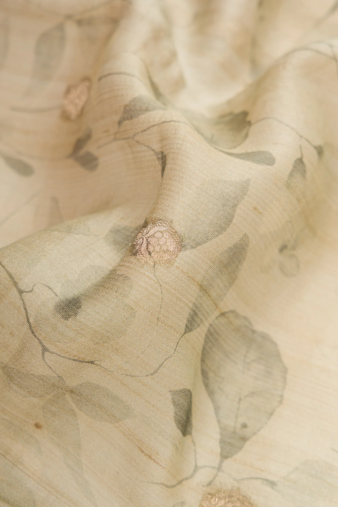 Beige Tussar Silk Saree - Image 2