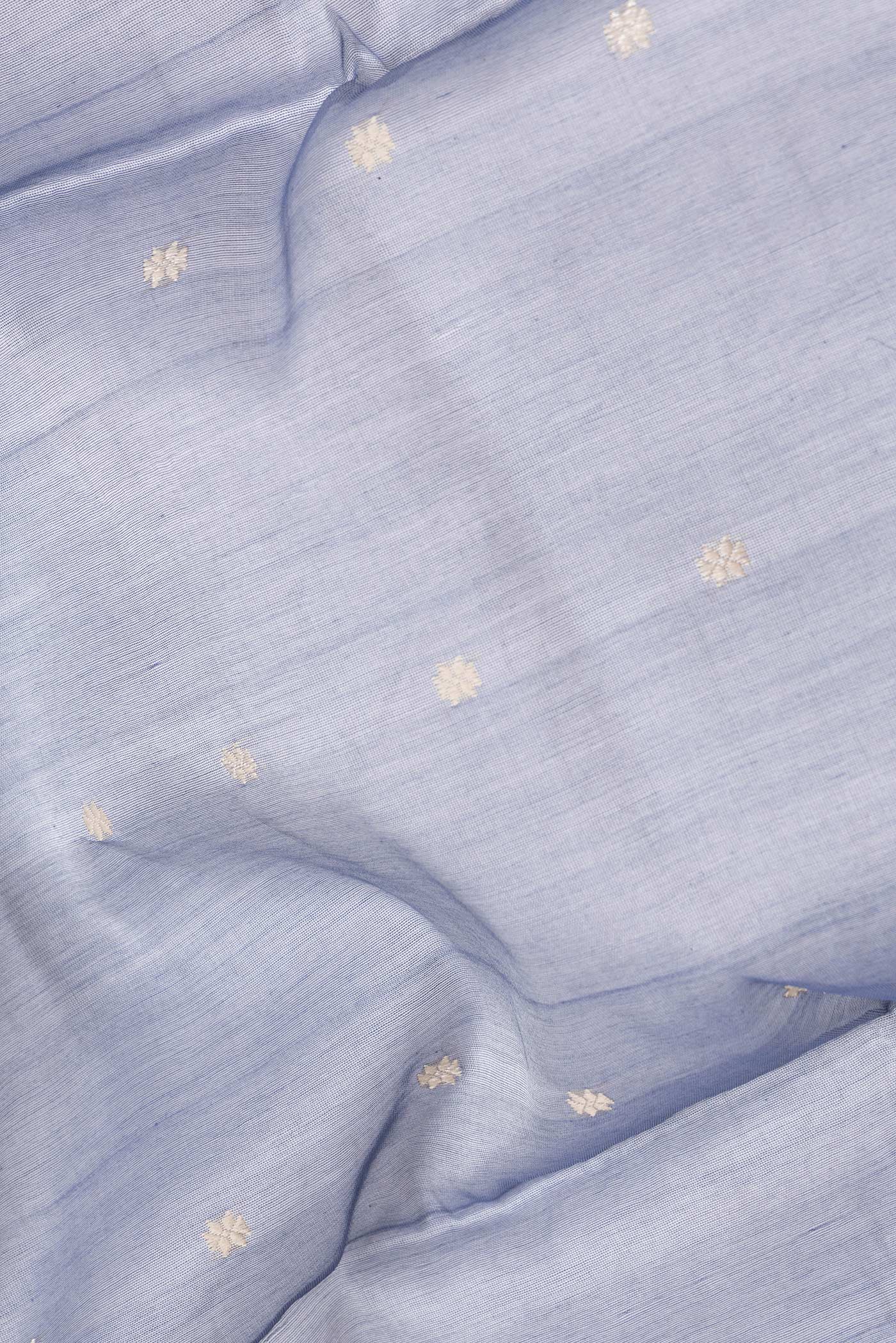Blue Grey Chanderi Tissue Silk Cotton Saree - Image 2