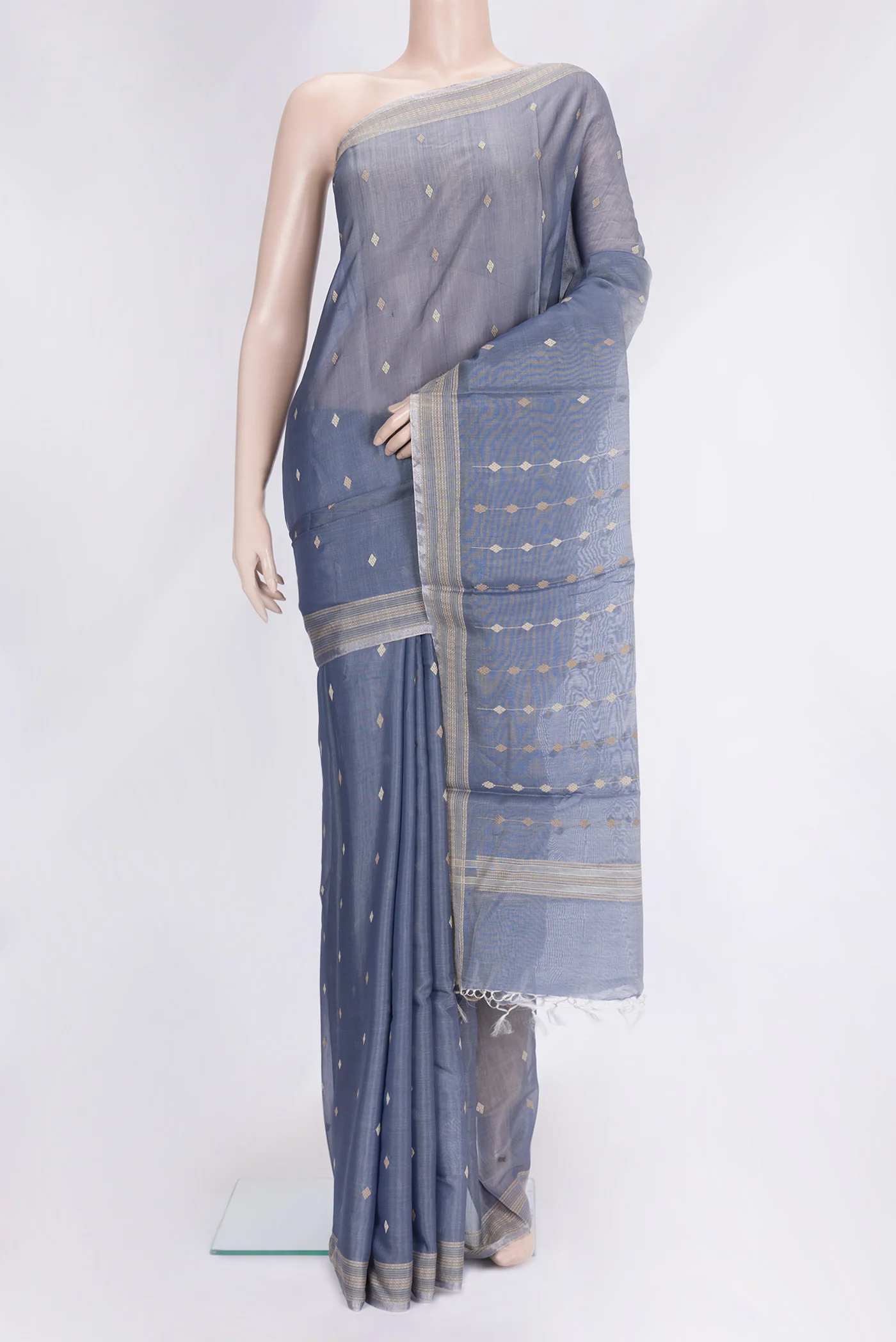 Grey Chanderi Tissue Silk Saree