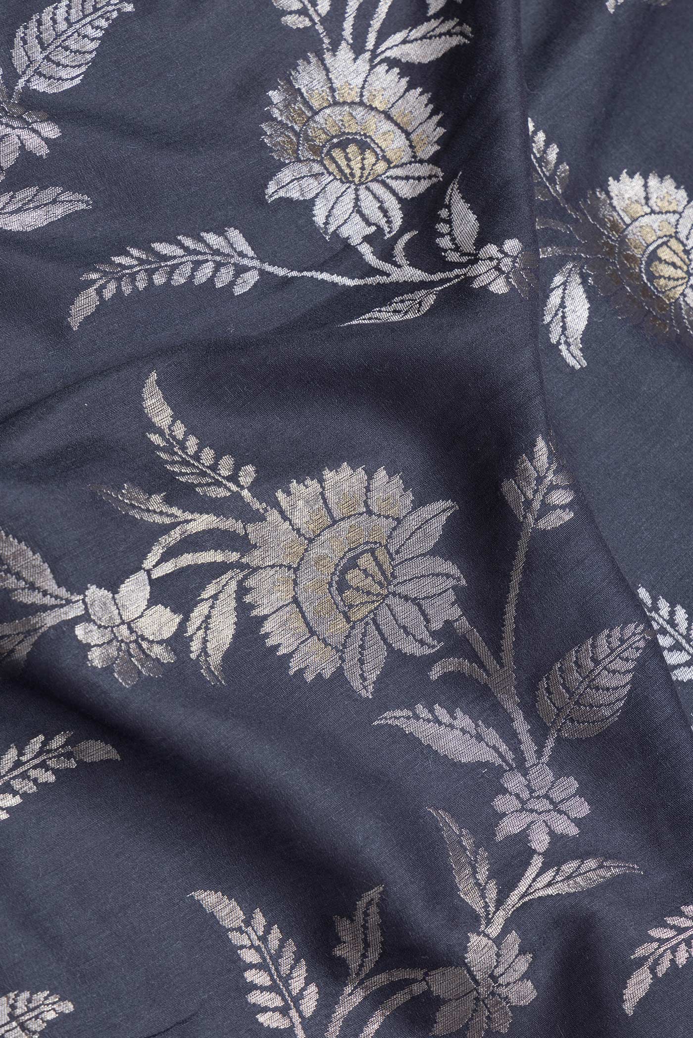 Navy Blue Banarasi Tussar Silk Saree - Image 2