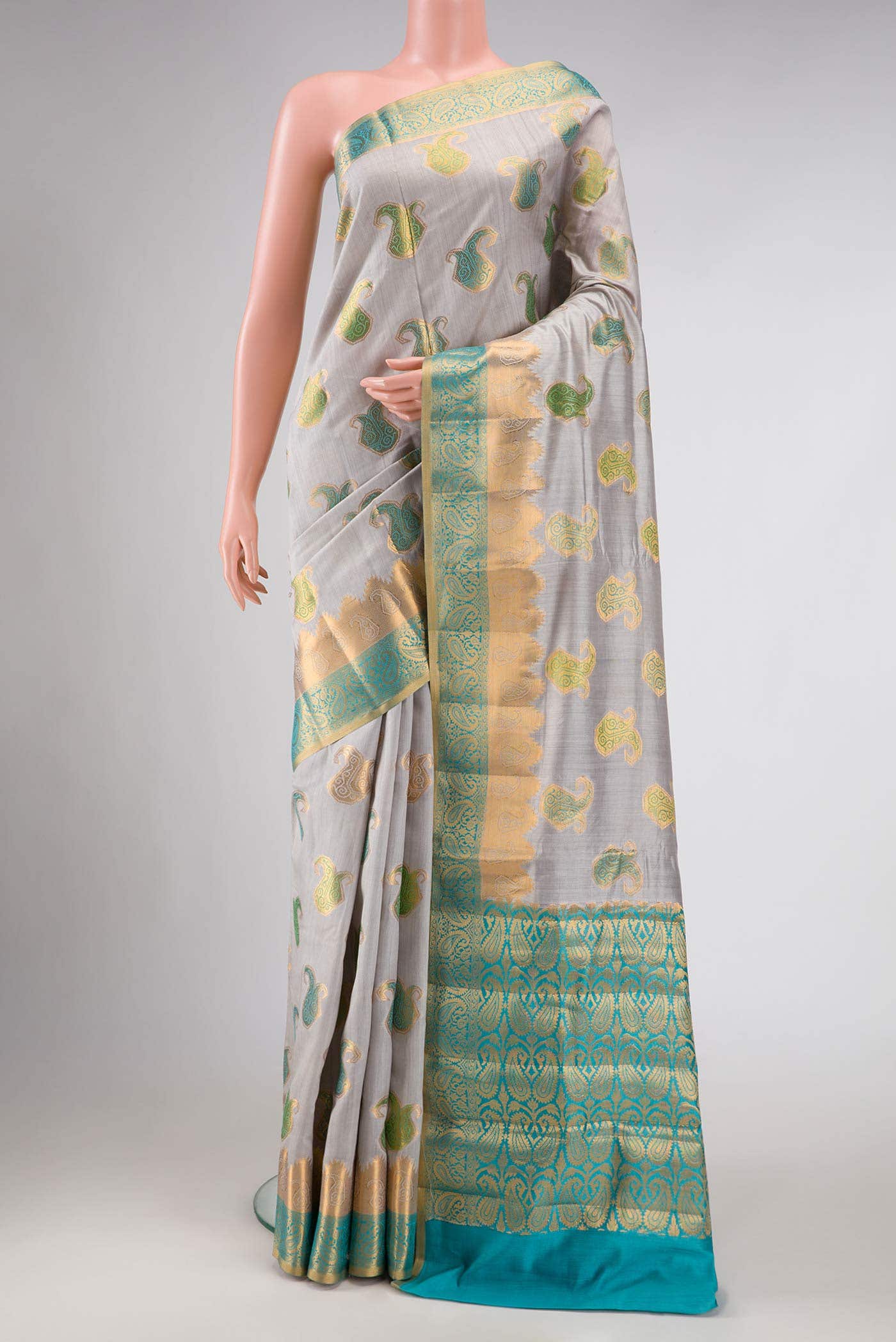 Blue Grey Banarasi Raw Silk Saree