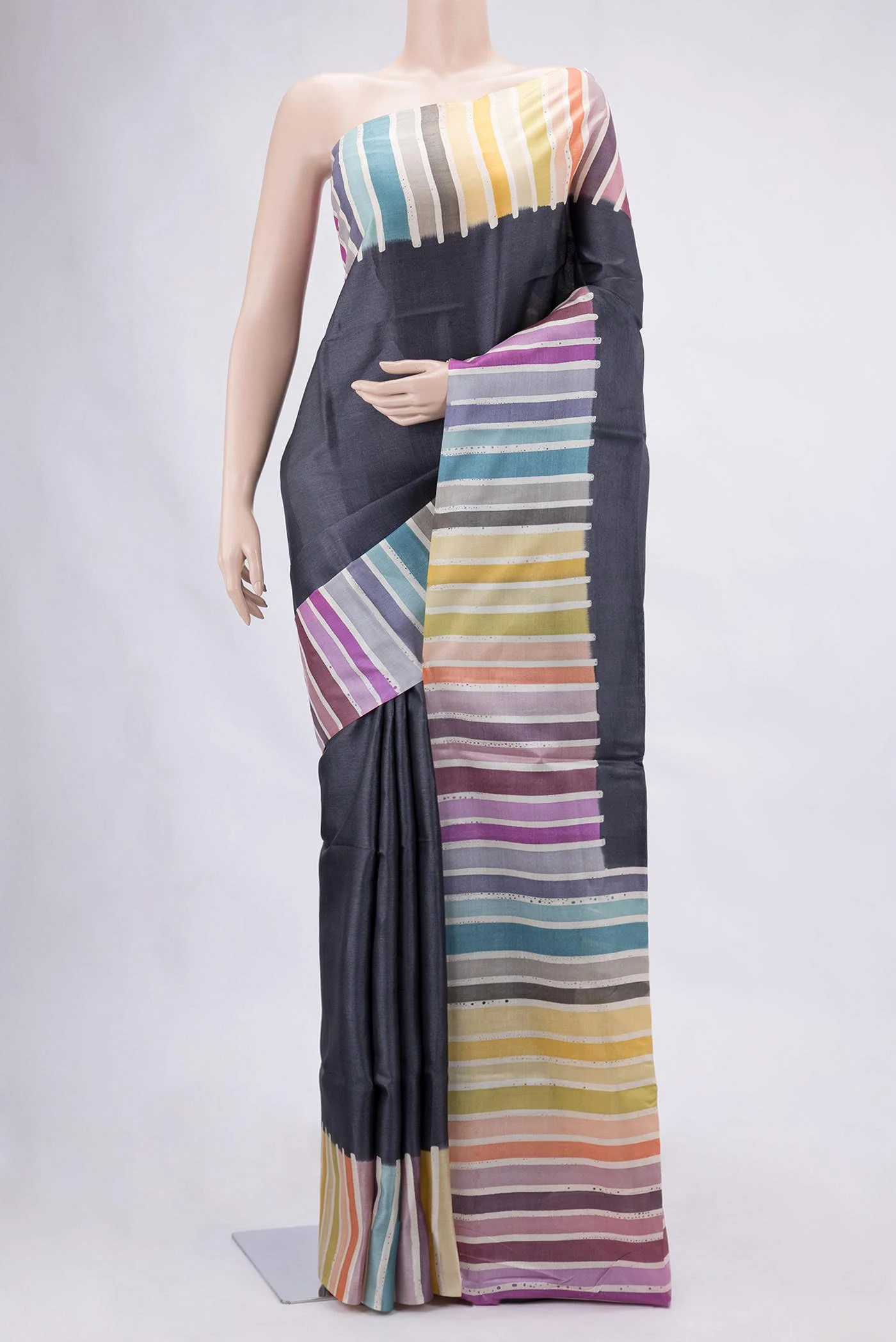 Navy Blue Tussar Silk Saree