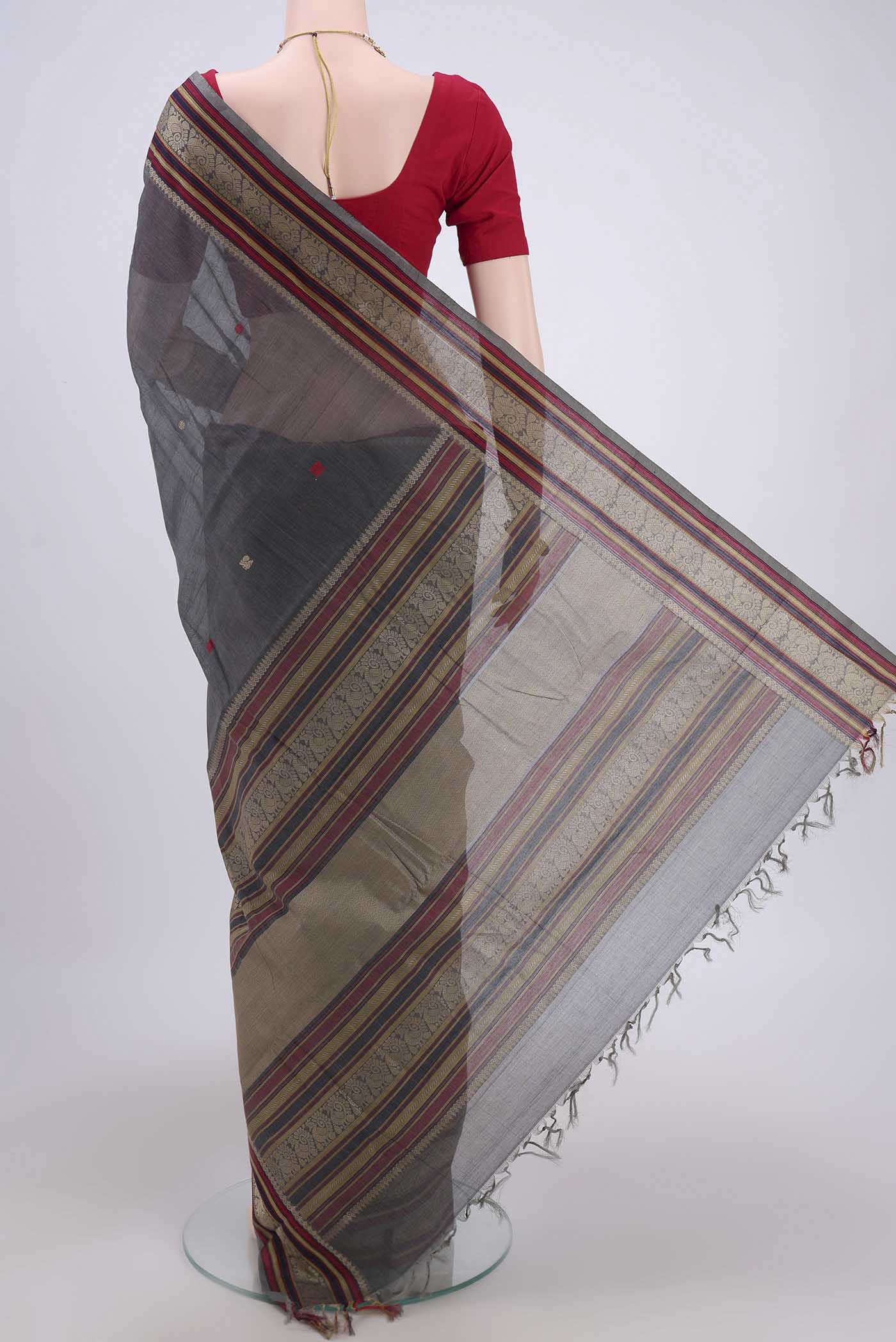 Grey Kanchi Cotton Saree - Image 2