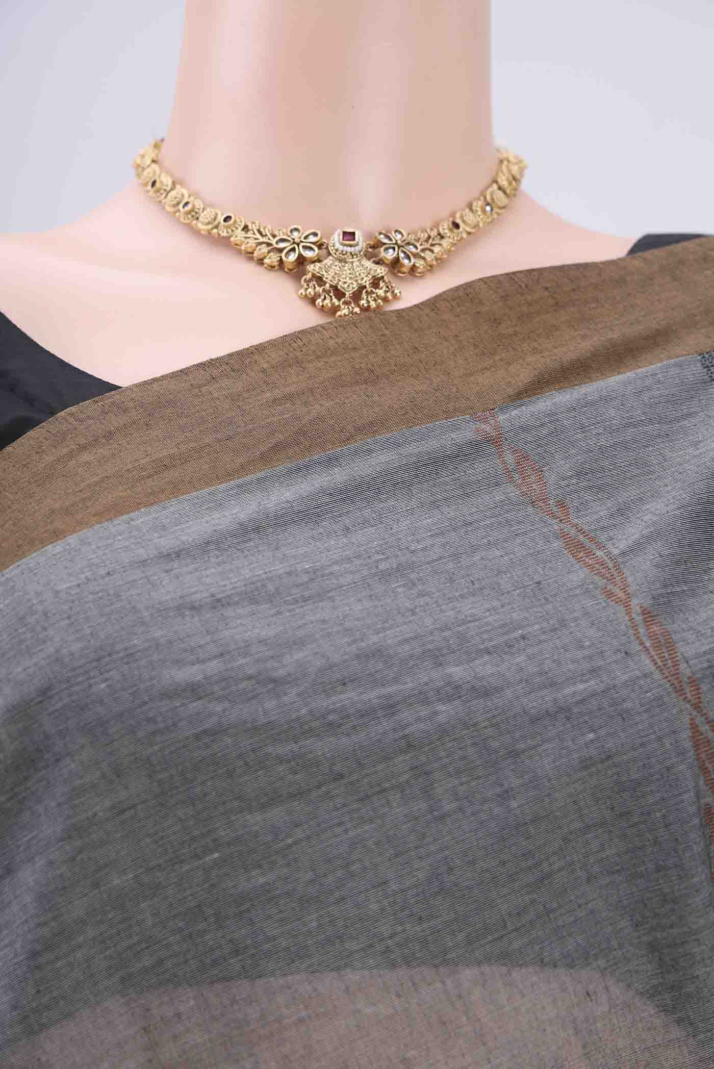 Grey Kanchi Cotton Saree - Image 2