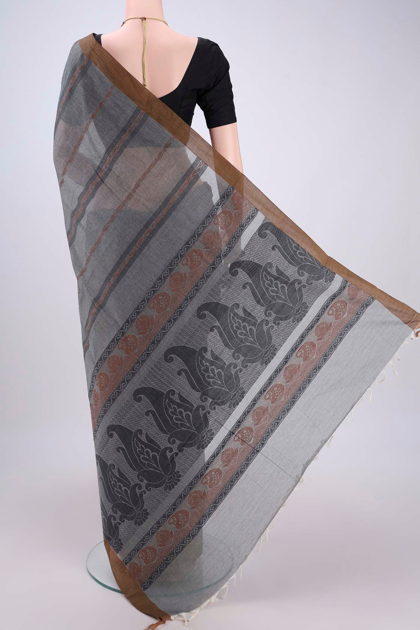 Grey Kanchi Cotton Saree - Image 3