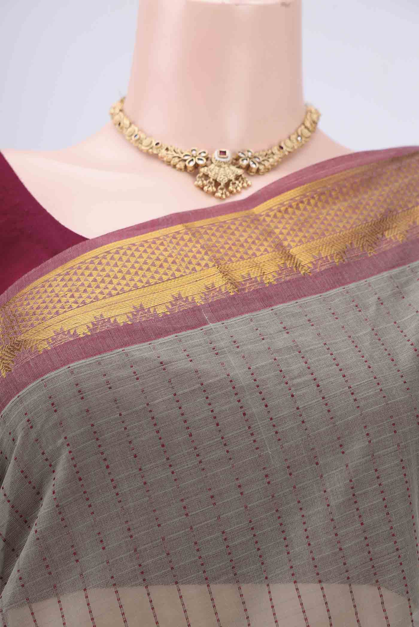 Grey Kanchi Cotton Saree - Image 2