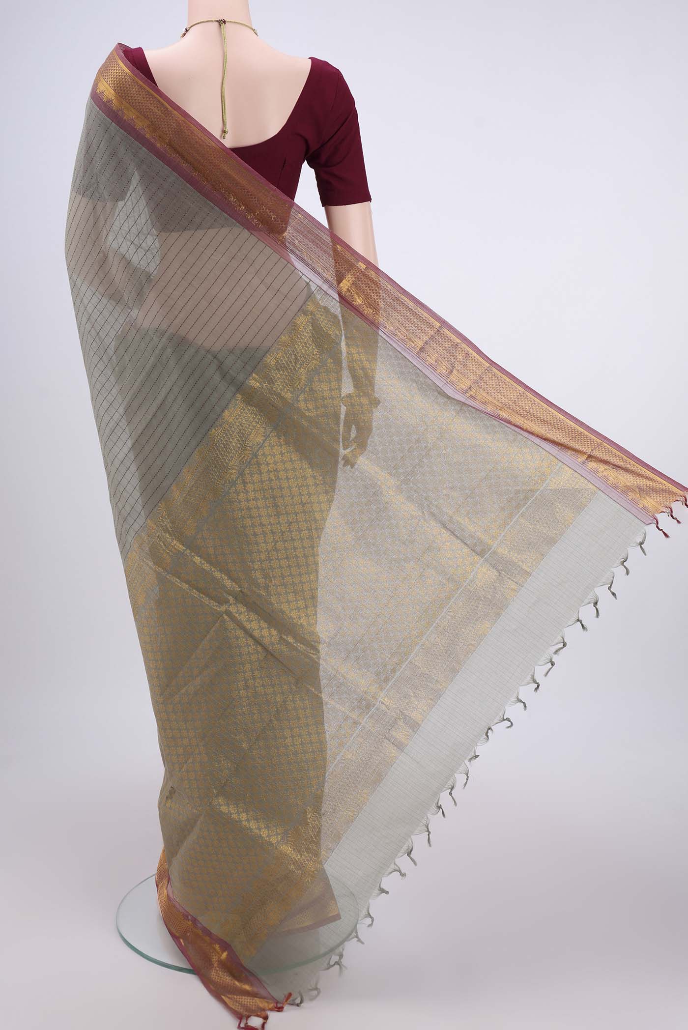 Grey Kanchi Cotton Saree - Image 3
